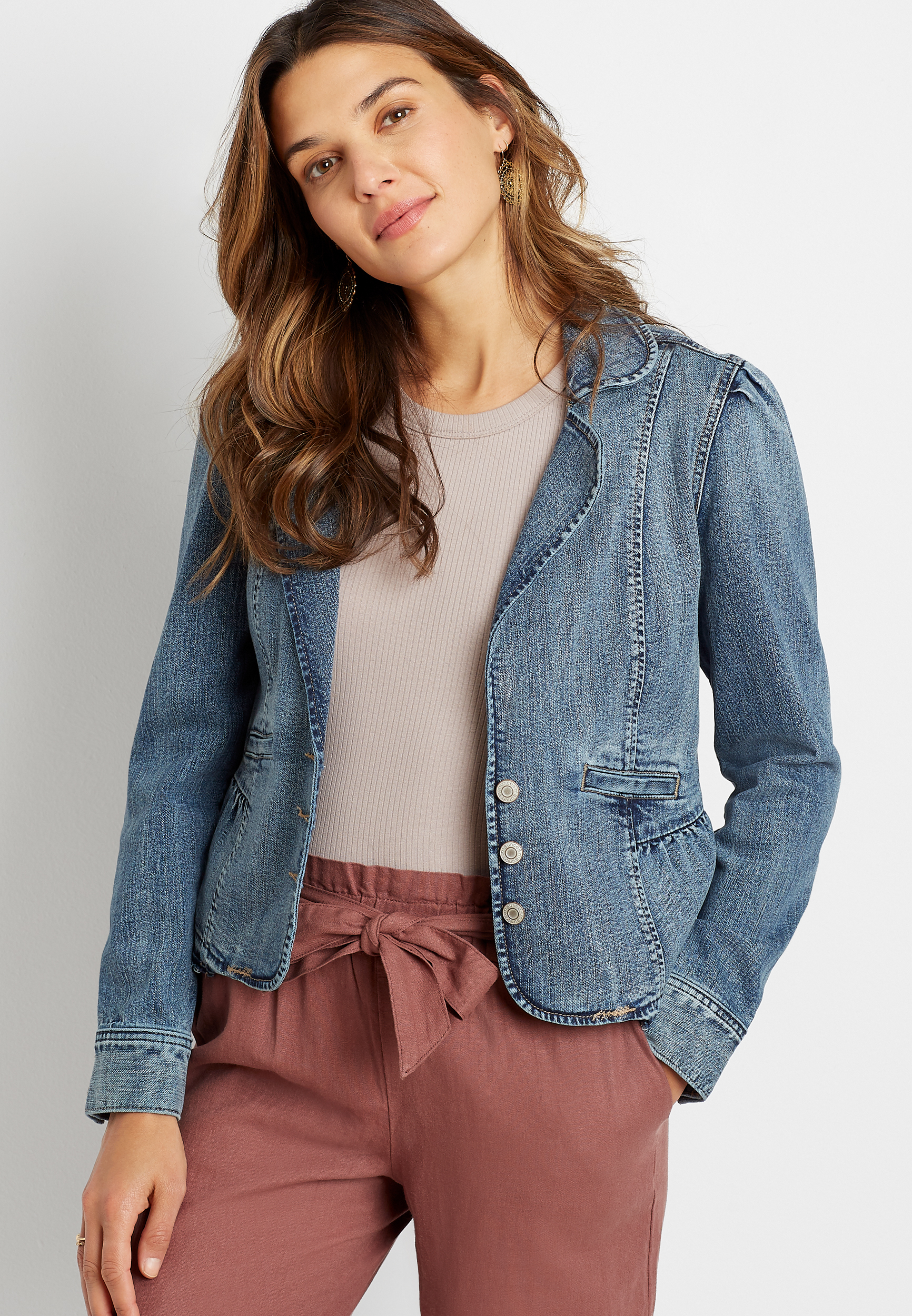 Medium Peplum Denim Blazer, C3337, large