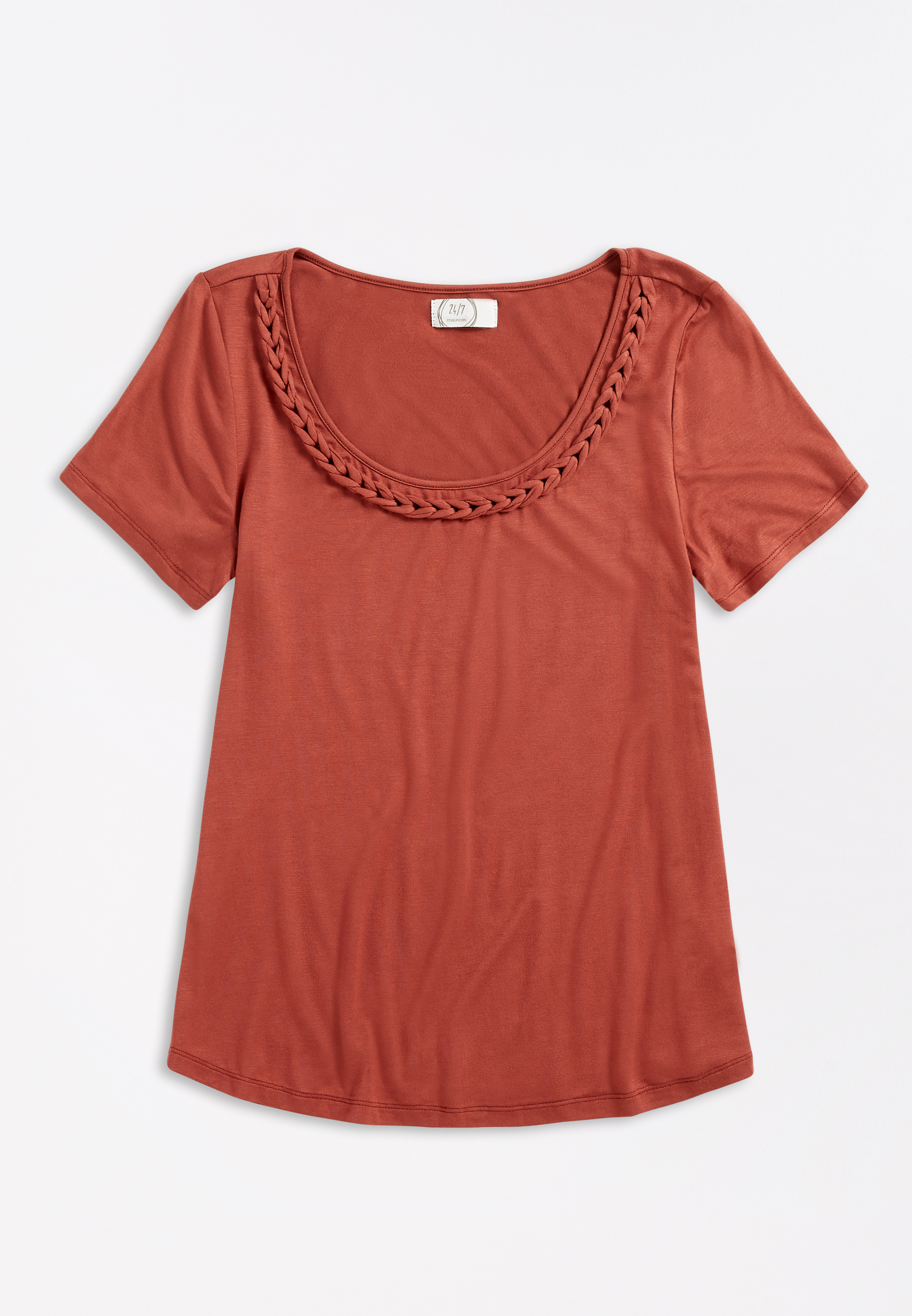 24/7 Solid Braided Neck Tee | maurices