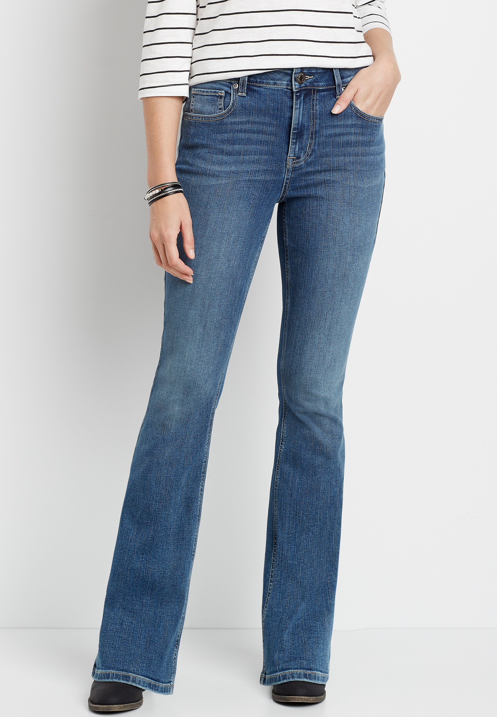 m jeans by maurices™ High Rise Medium Wash Flare Leg Jean | maurices