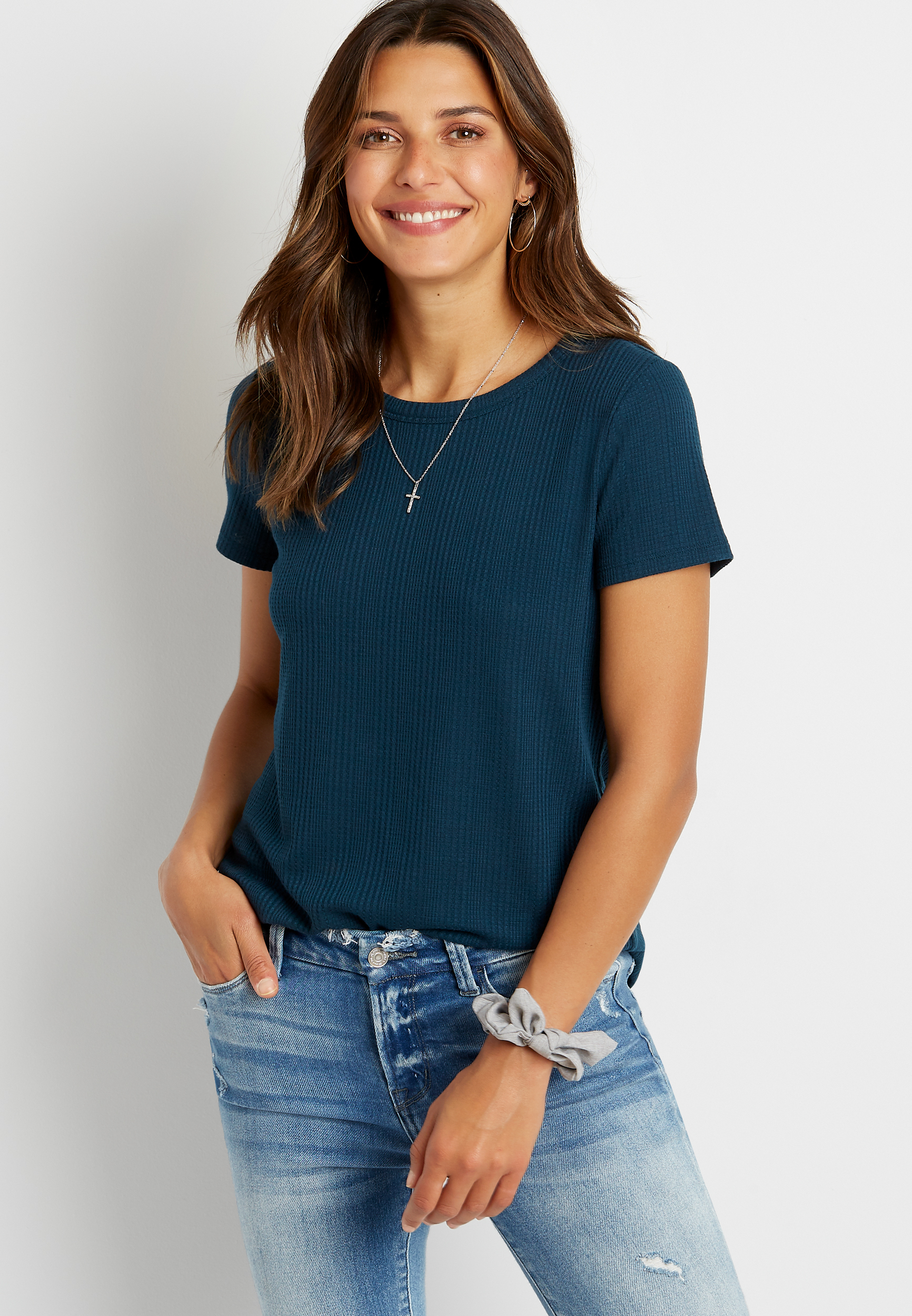 24/7 Solid Waffle Knit Crew Neck Classic Tee | maurices