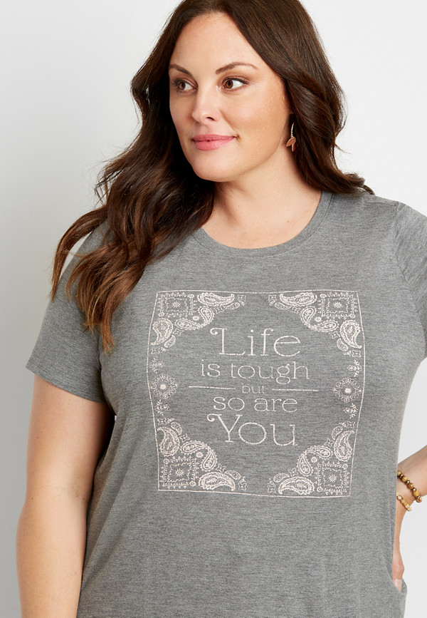 Plus Size Heather Gray Life Is Tough Graphic Tee | maurices