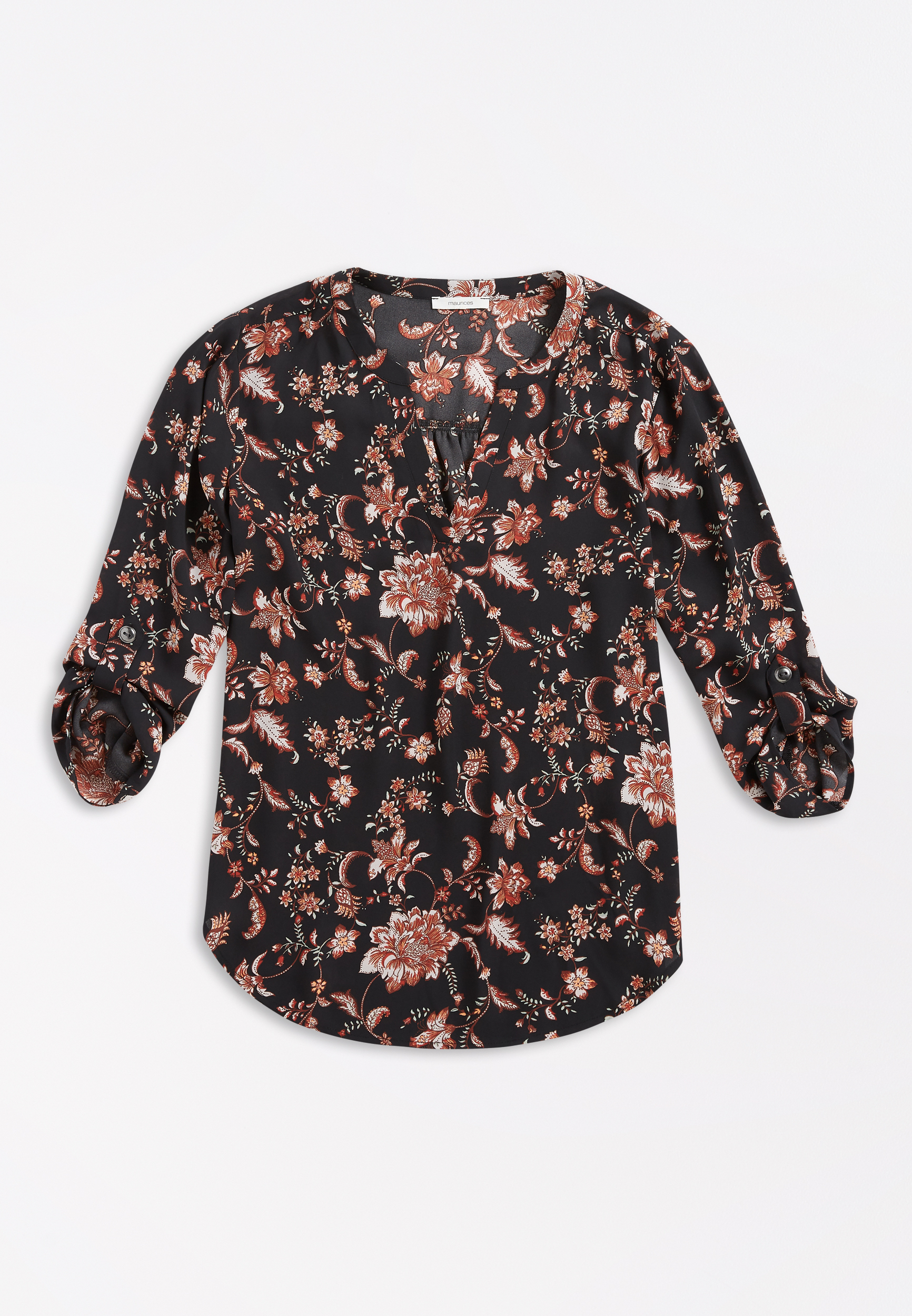 Black Floral V Neck Popover Blouse | maurices