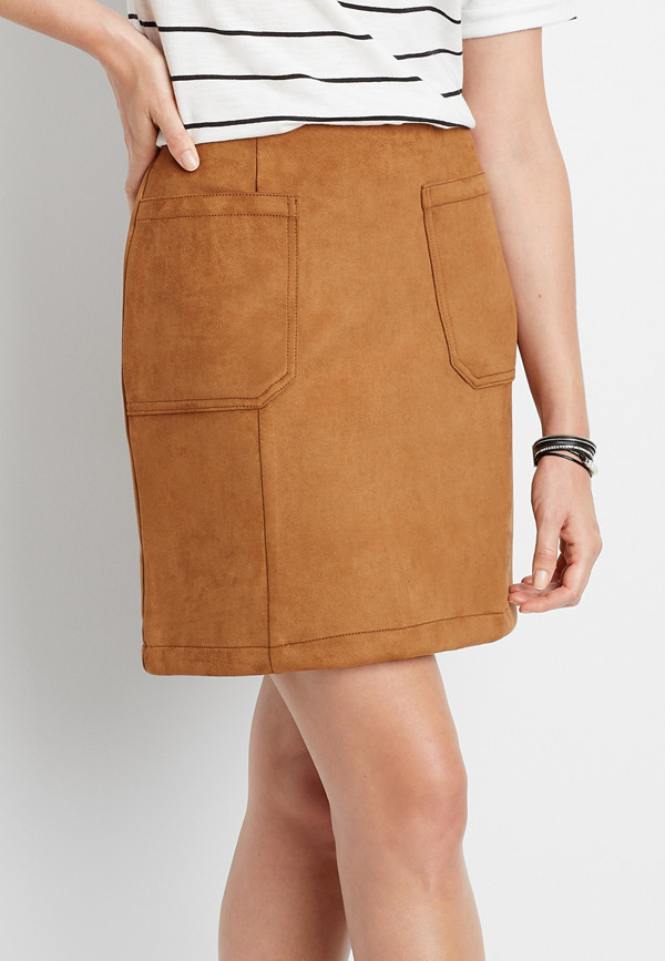 High Rise Faux Suede Skirt | maurices