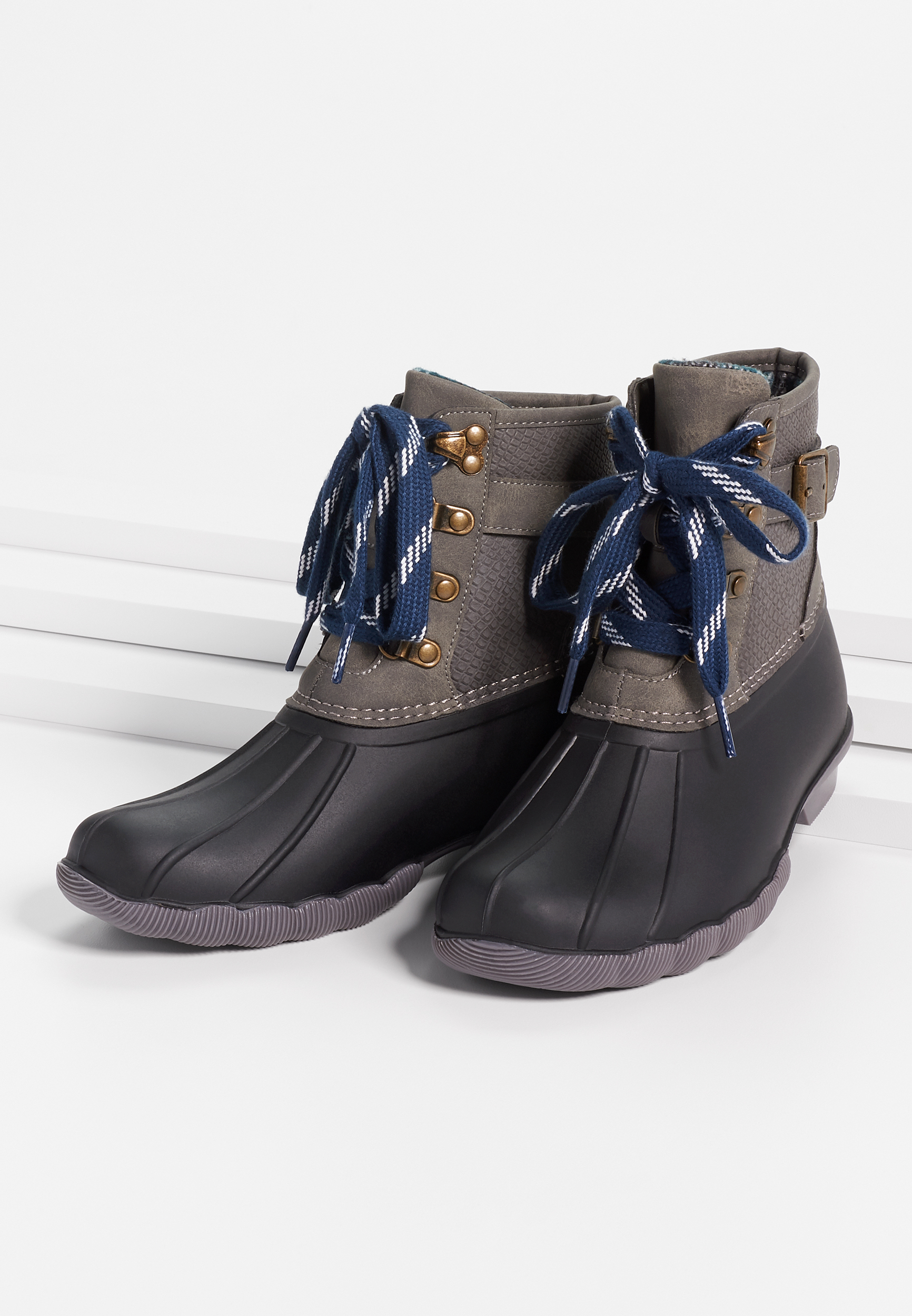 jade side buckle lace up duck boot