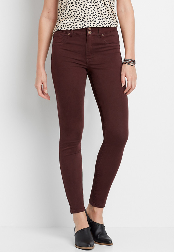 High Rise Burgundy Double Button Jegging Made With REPREVE® | maurices