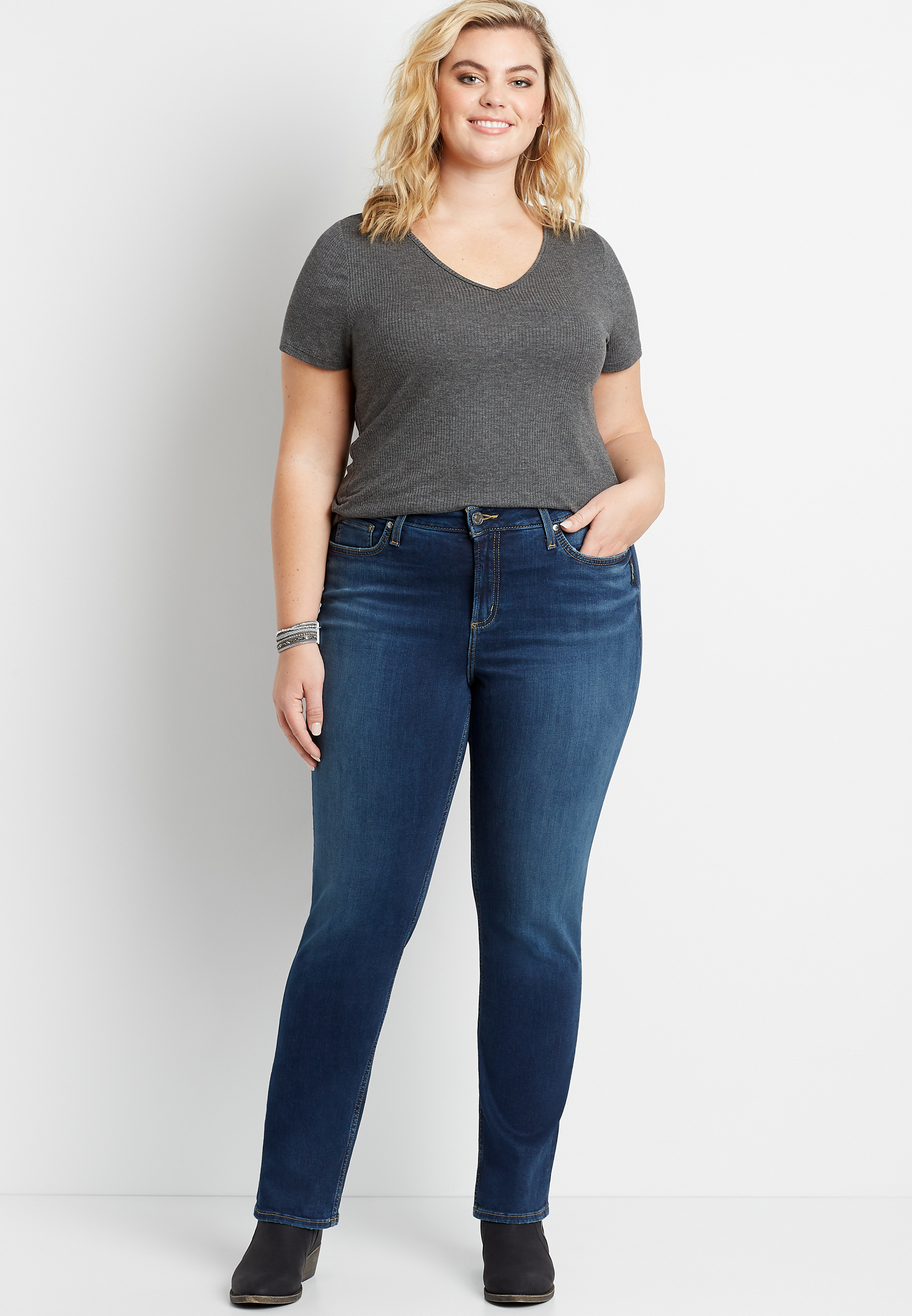 Plus Size Silver Jeans Co.® Avery High Rise Dark Wash Straight Leg Jean ...