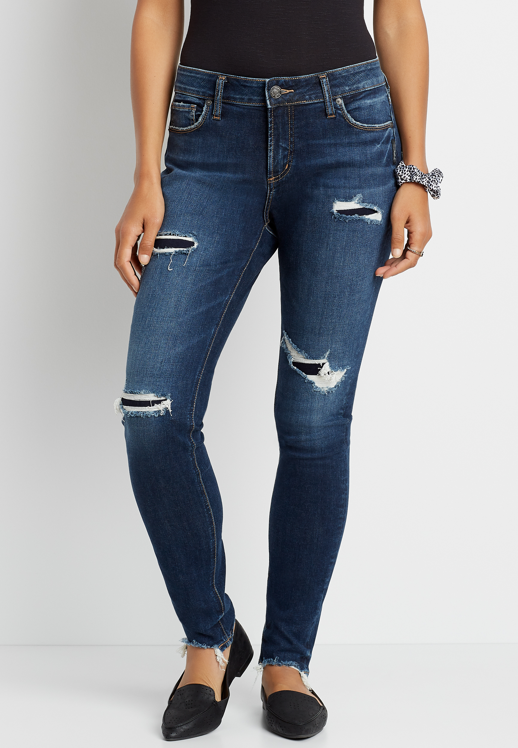 Silver Jeans Co.® Elyse Dark Backed Destructed Skinny Jean | maurices