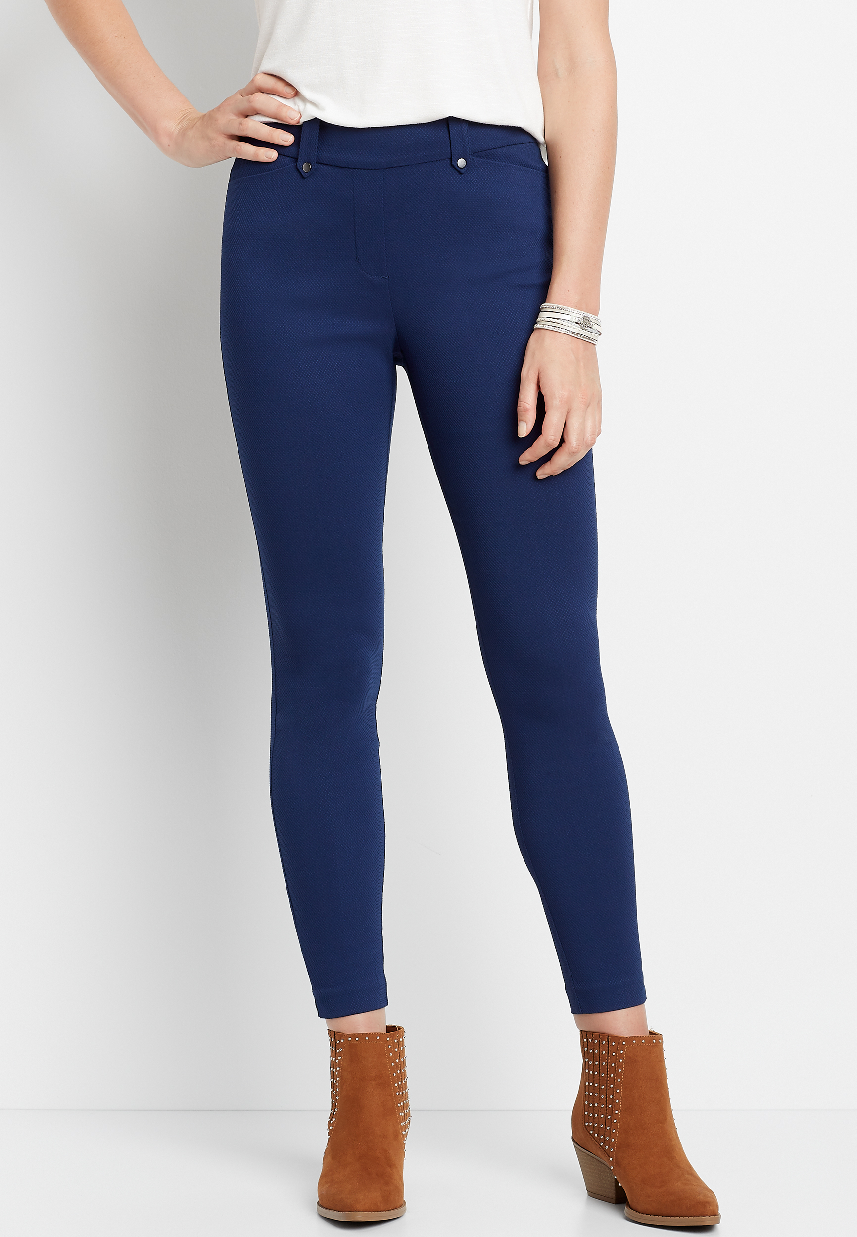 Navy Textured Bengaline Skinny Ankle Pant | maurices