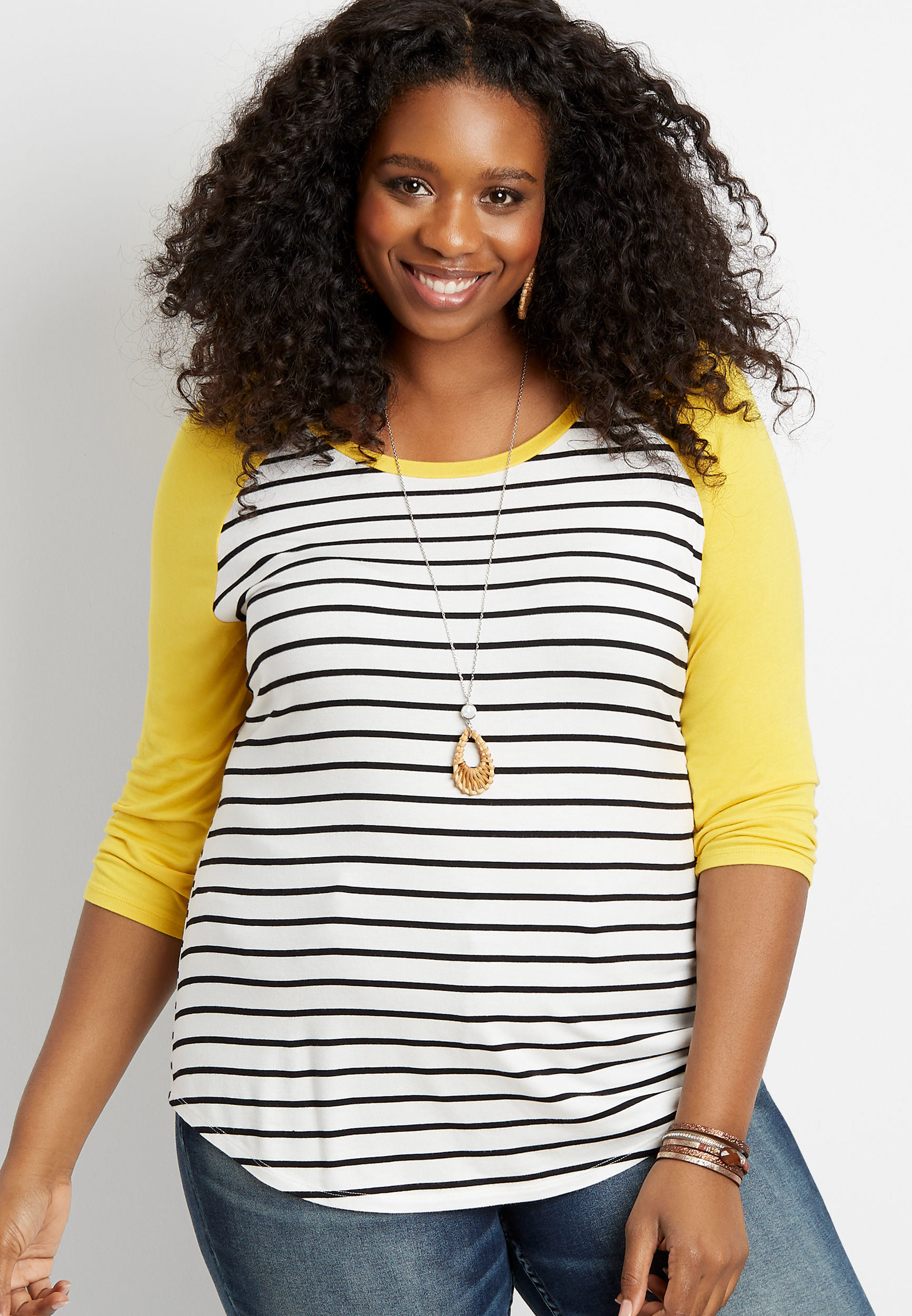 Plus Size Stripe Raglan Sleeve Baseball Tee | maurices