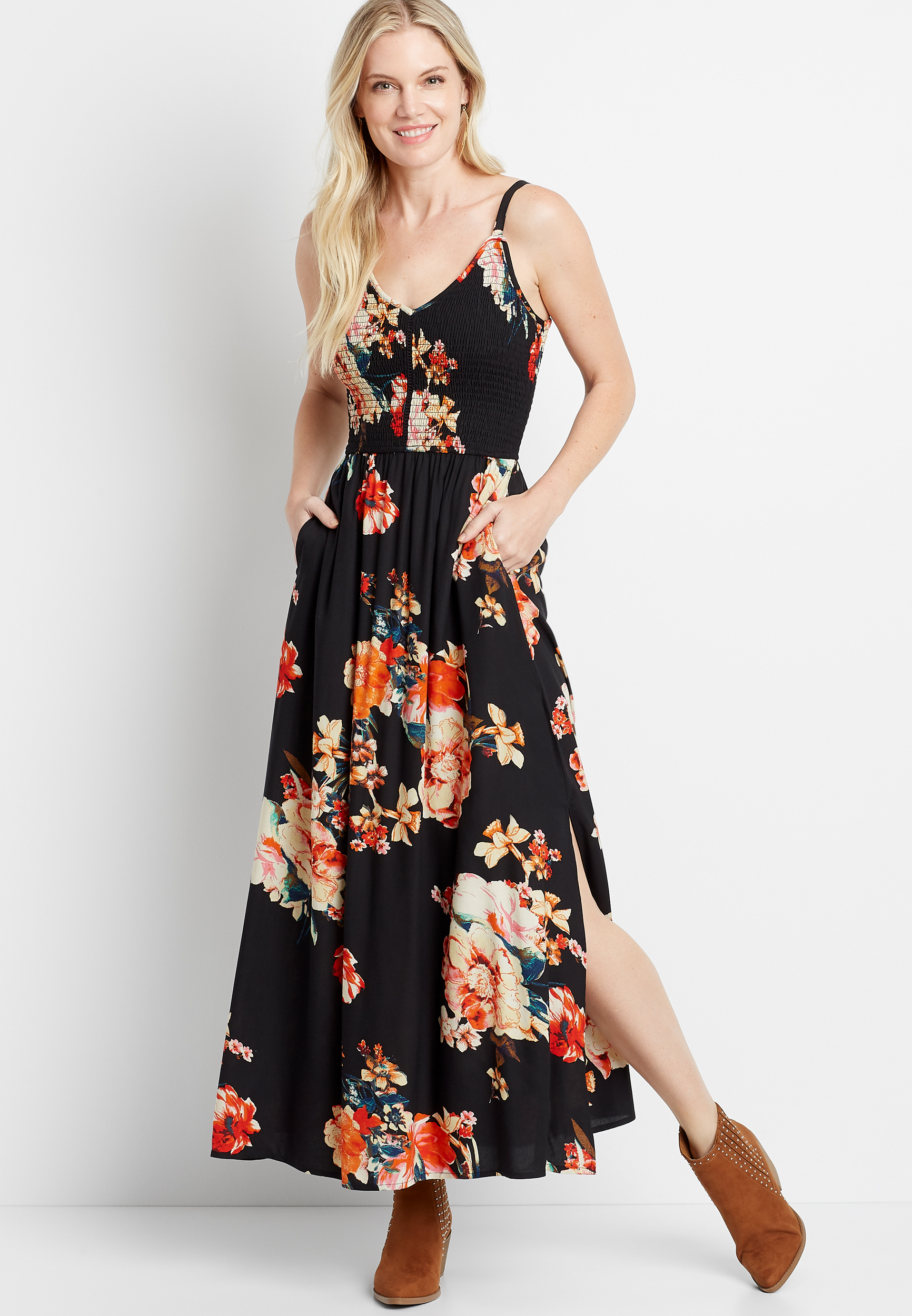 maurices black floral dress