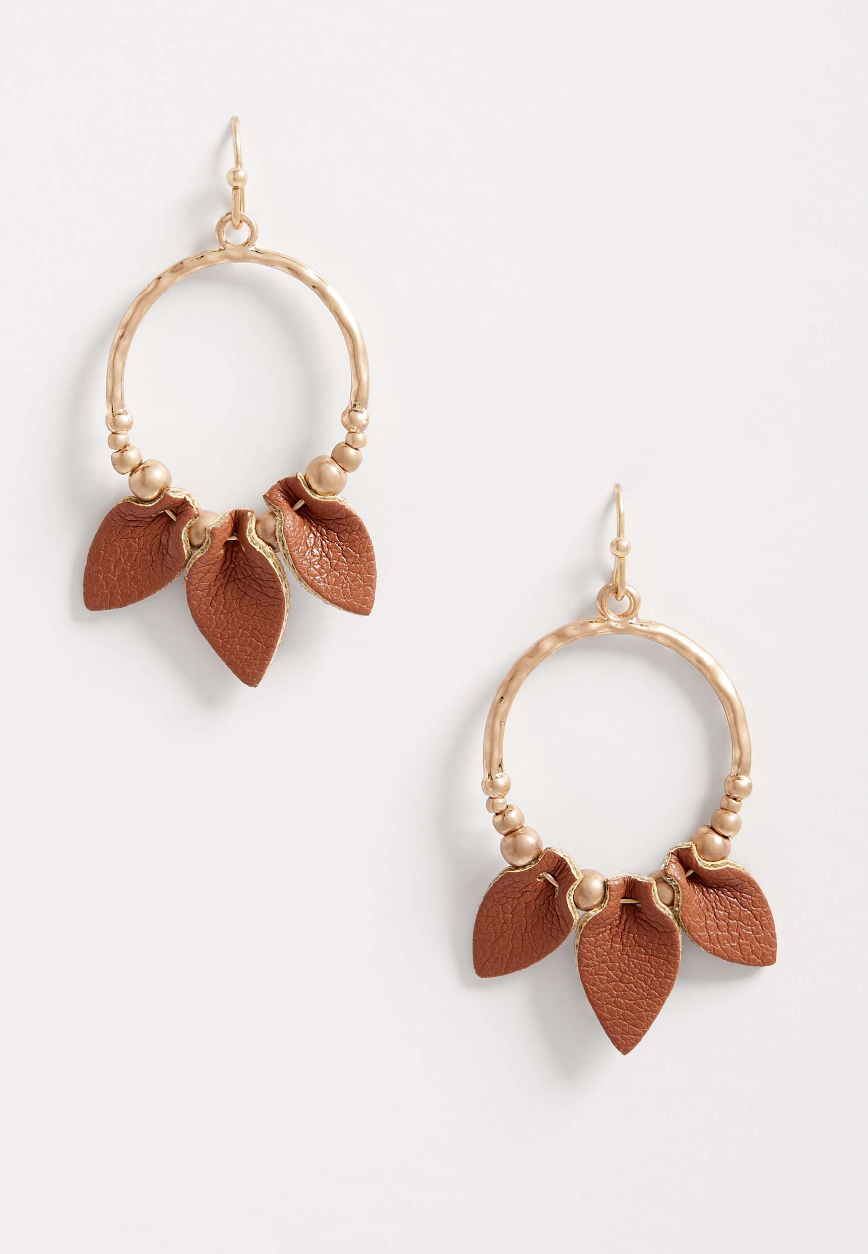 Folded Brown Faux Leather Hoop Earrings maurices