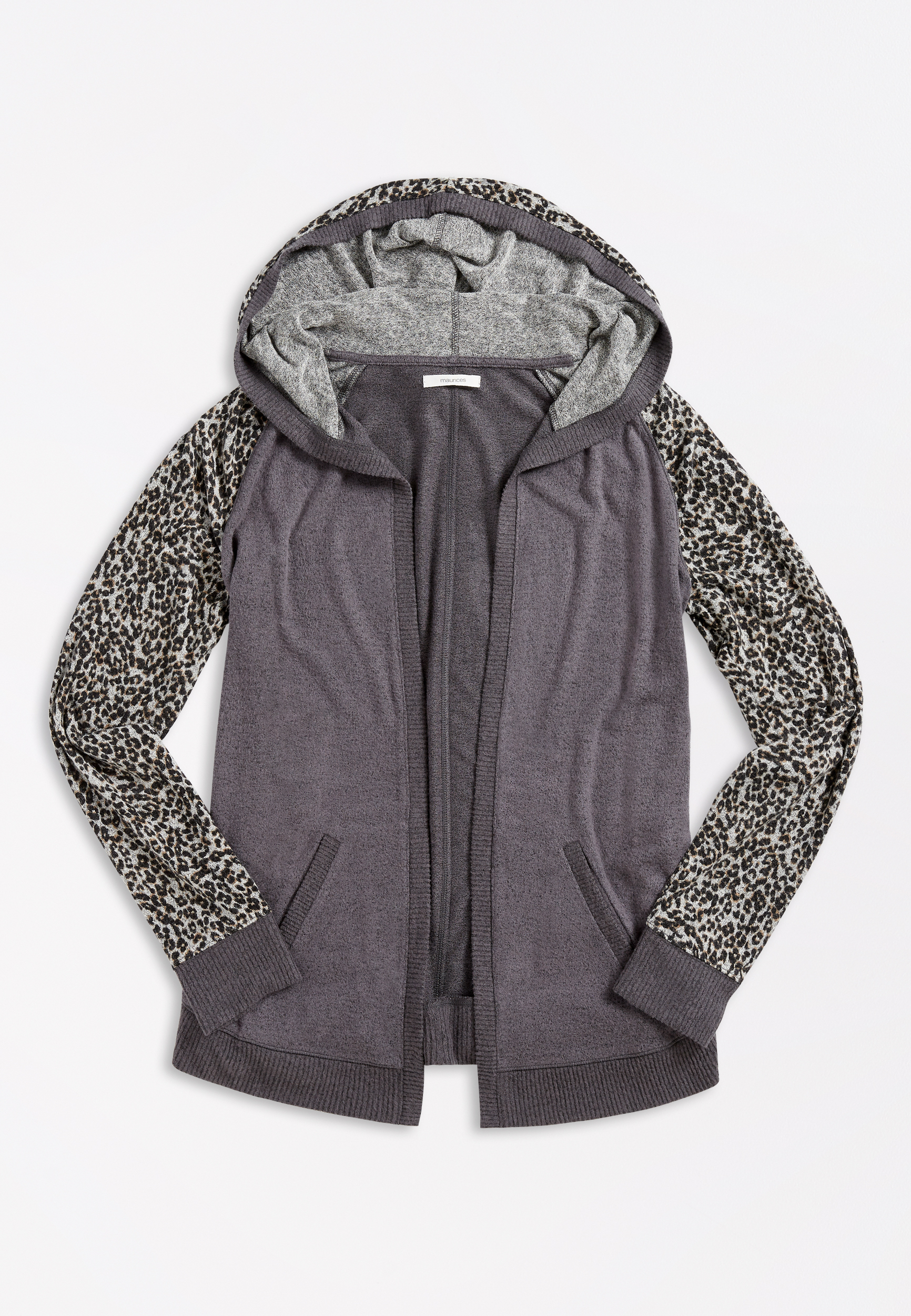 Leopard Open Front Hooded Cardigan