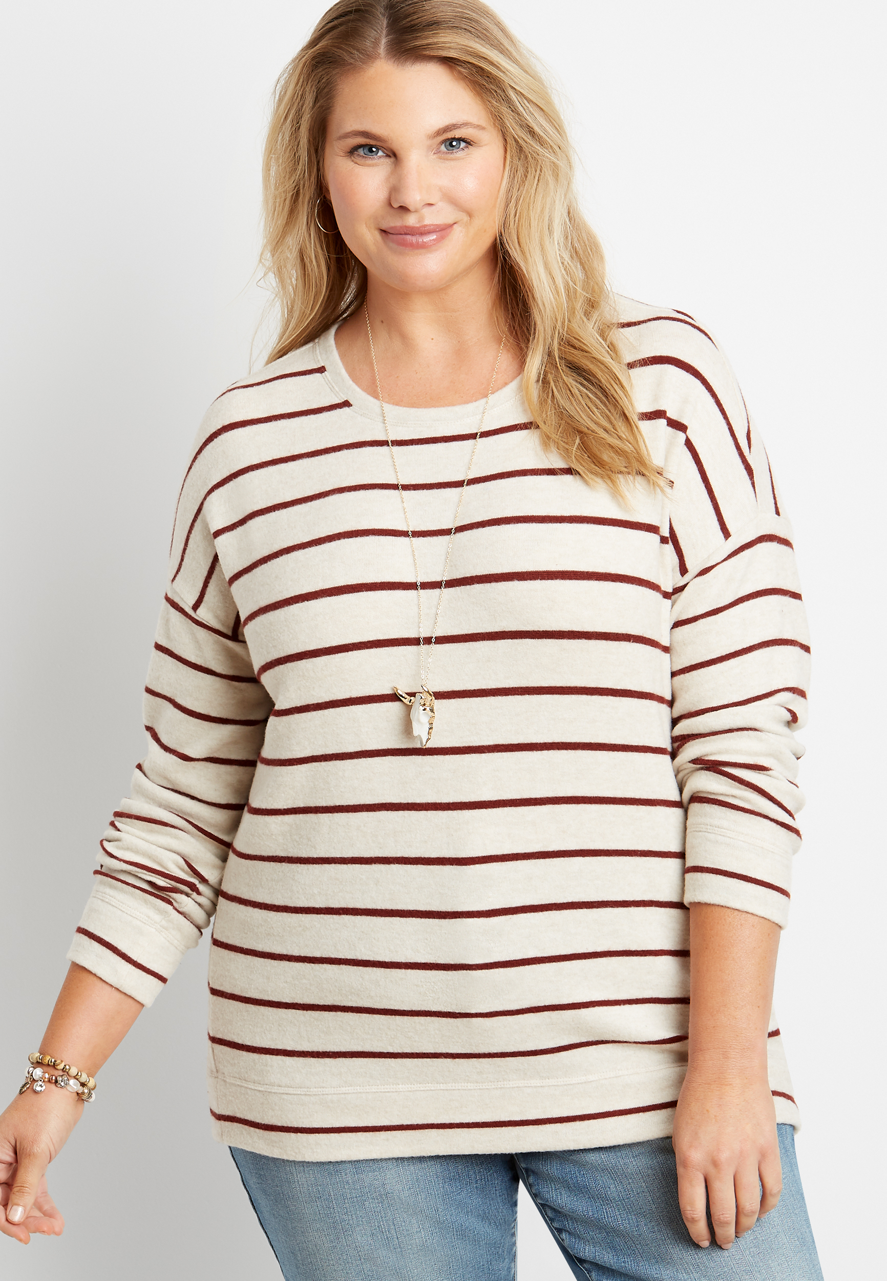 Plus Size Stripe Straight Hem Pullover | maurices