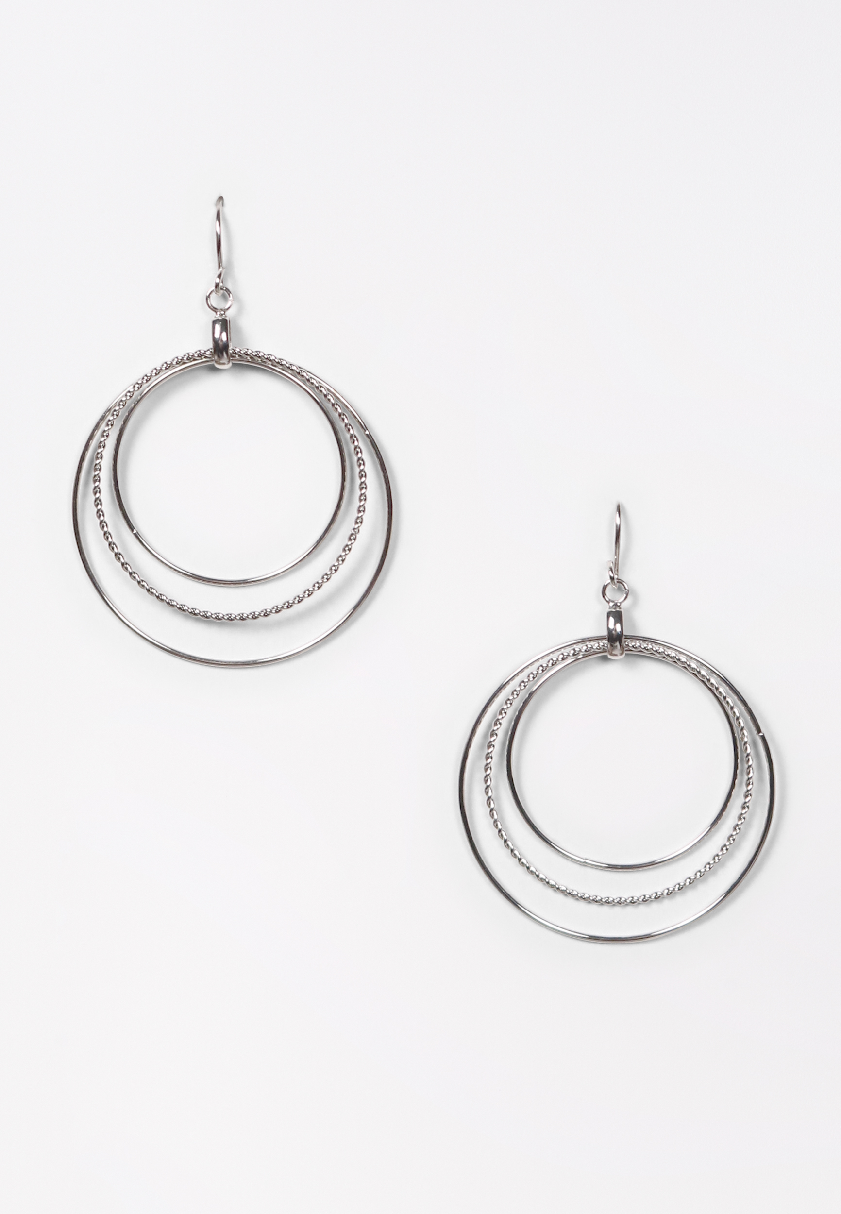 Silver Triple Hoop Drop Earrings | maurices
