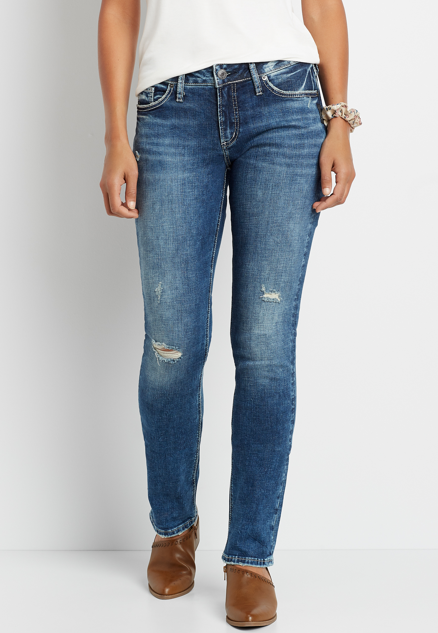 Silver Jeans Co.® Suki Marble Wash Destructed Straight Leg Jean | maurices