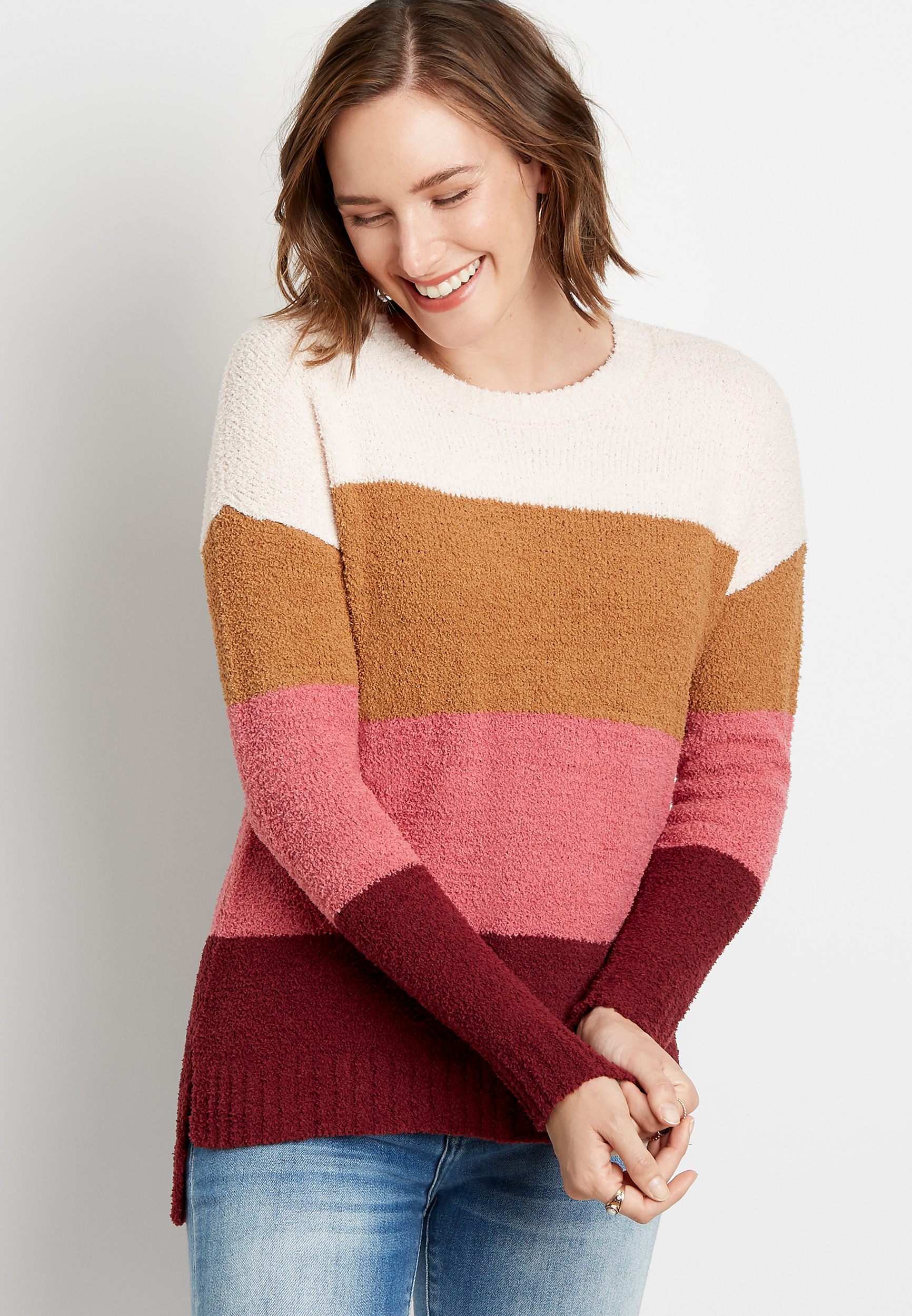 Colorblock Cozy Crew Neck Pullover Sweater | maurices