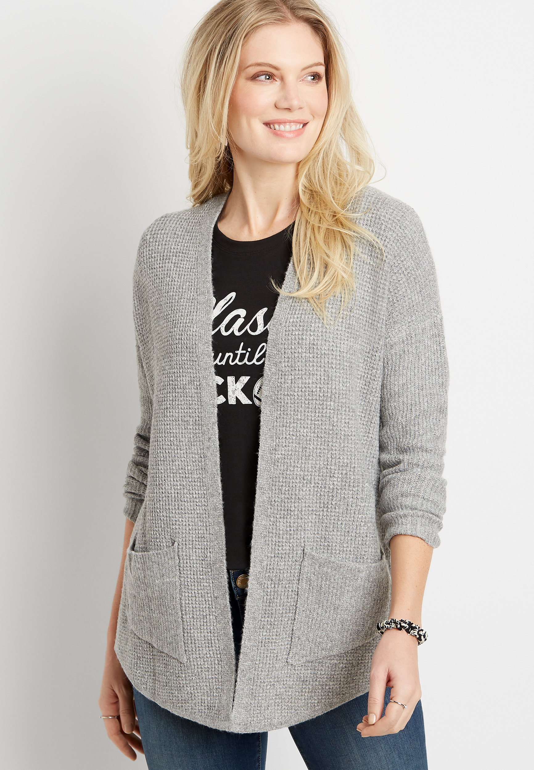 Solid Knit Open Front Pocket Cardigan | maurices