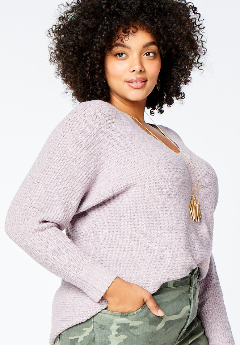 Plus Size Solid Cozy V Neck Pullover Sweater | maurices