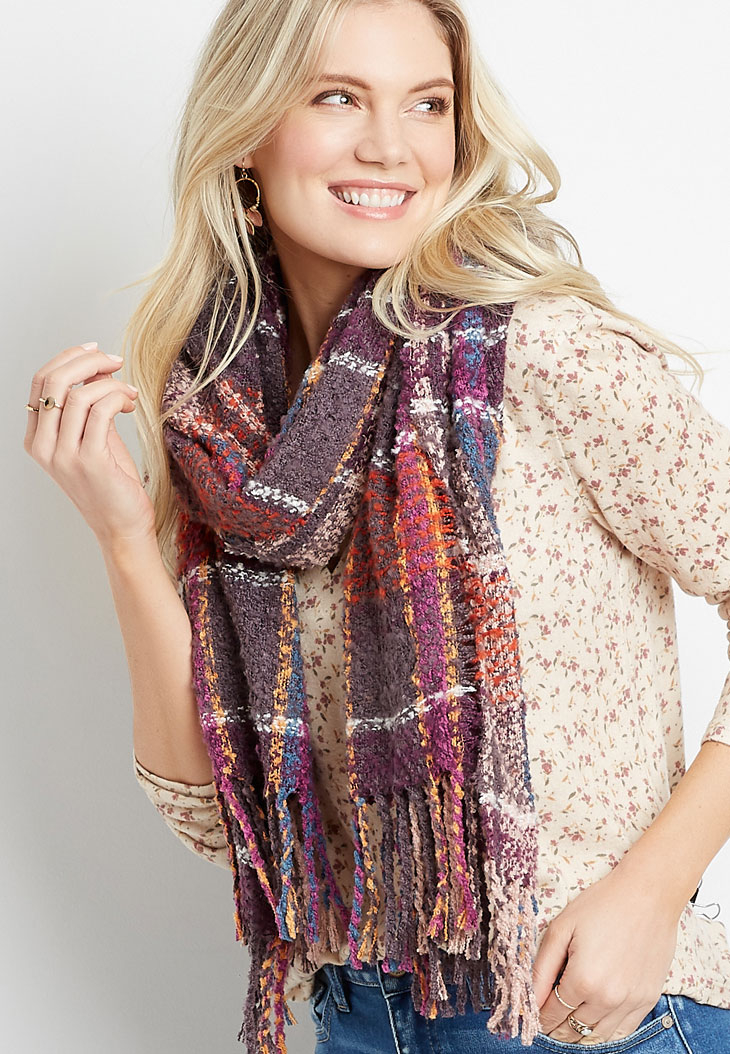 Textured Plaid Oblong Scarf | maurices