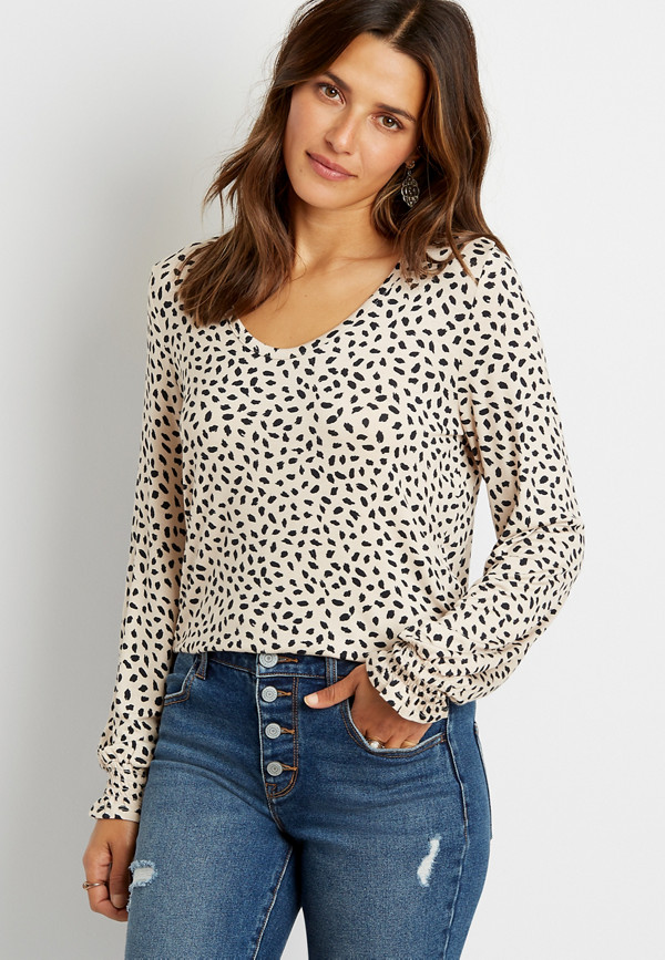 24/7 Animal Print Long Flutter Sleeve Tuck In Tee | maurices