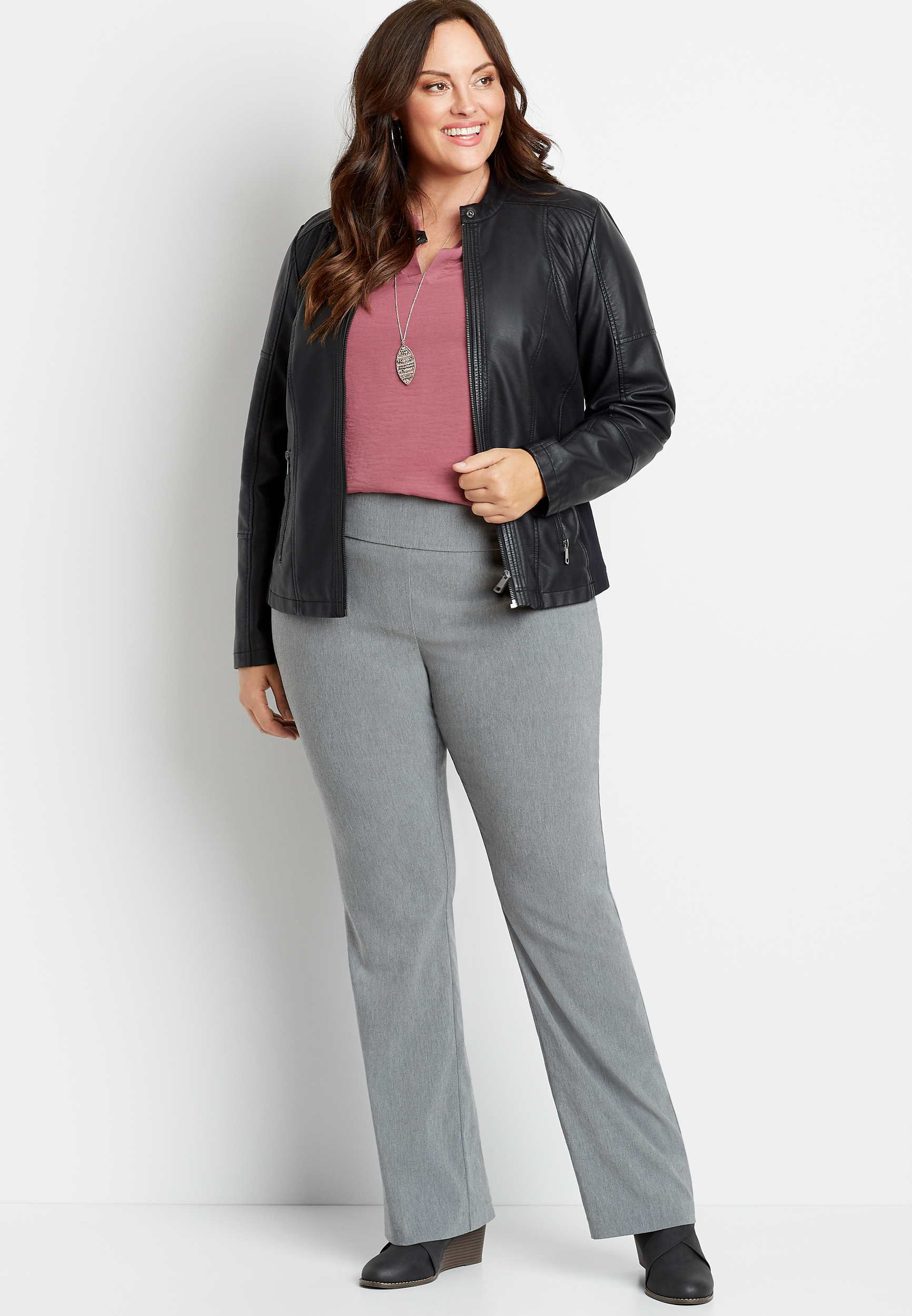 plus size leather pants suit