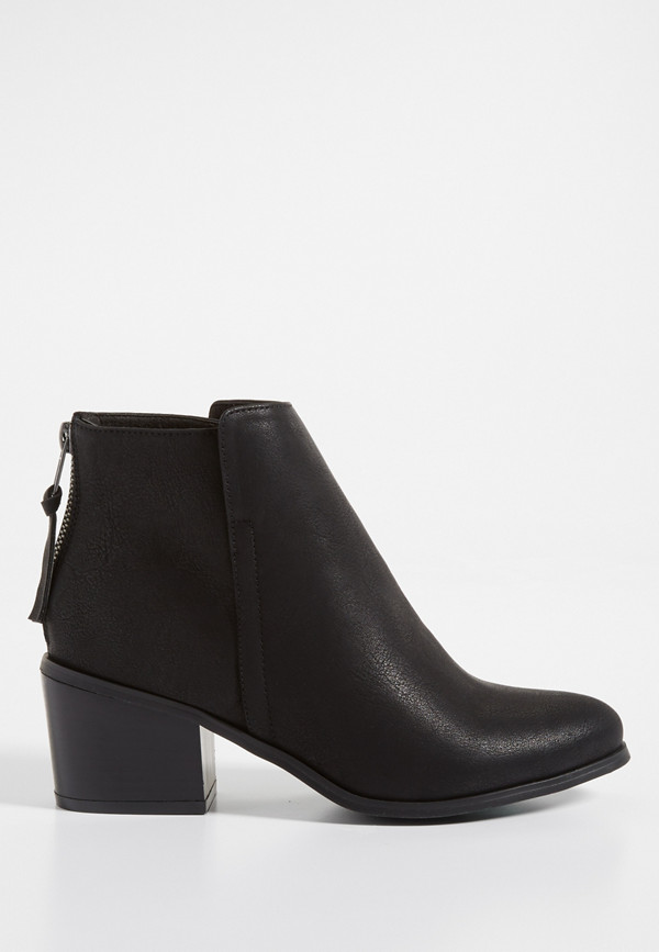 Brett faux leather heeled bootie with back zipper | maurices