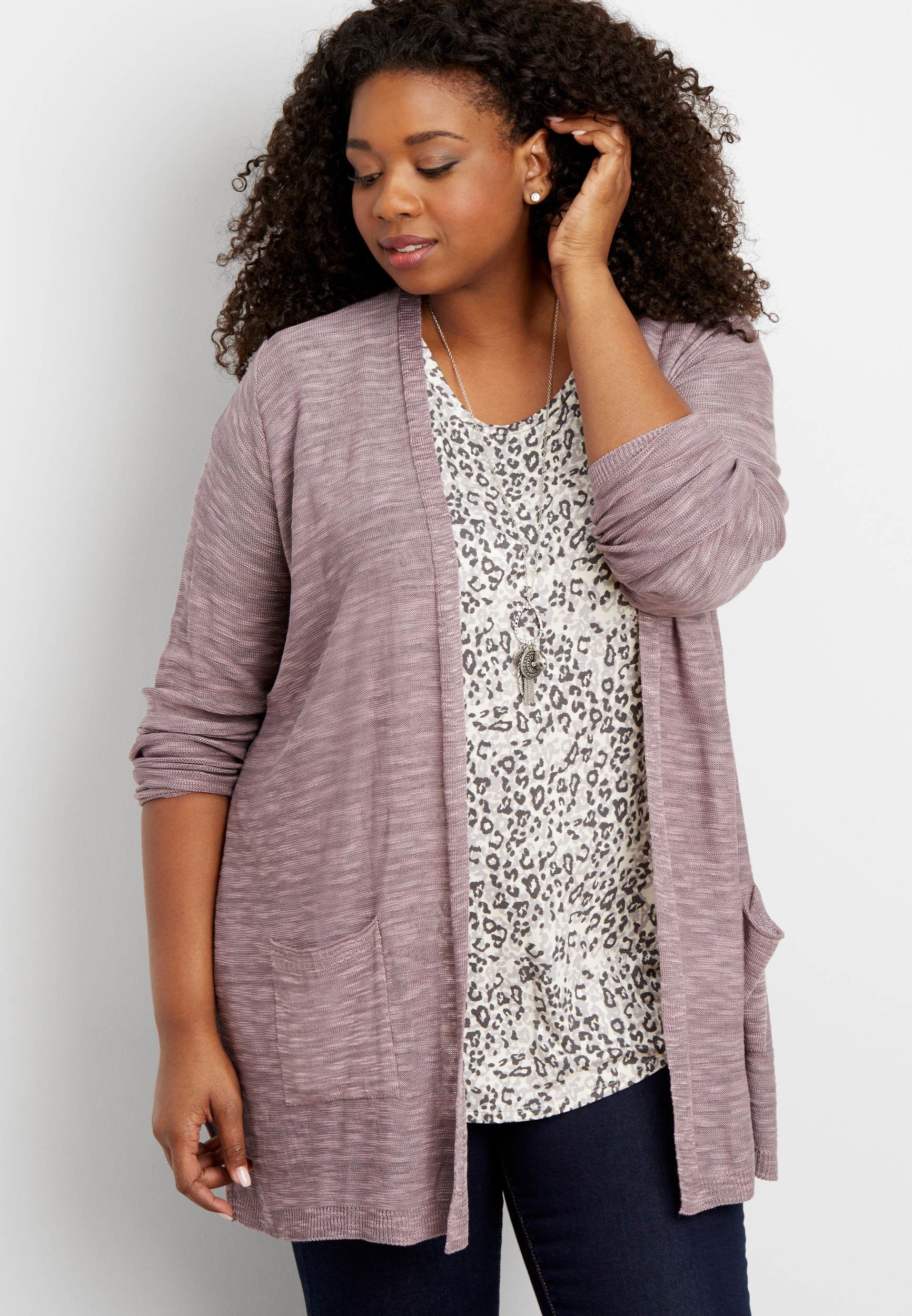 plus size lightweight marled cardigan with pockets | maurices