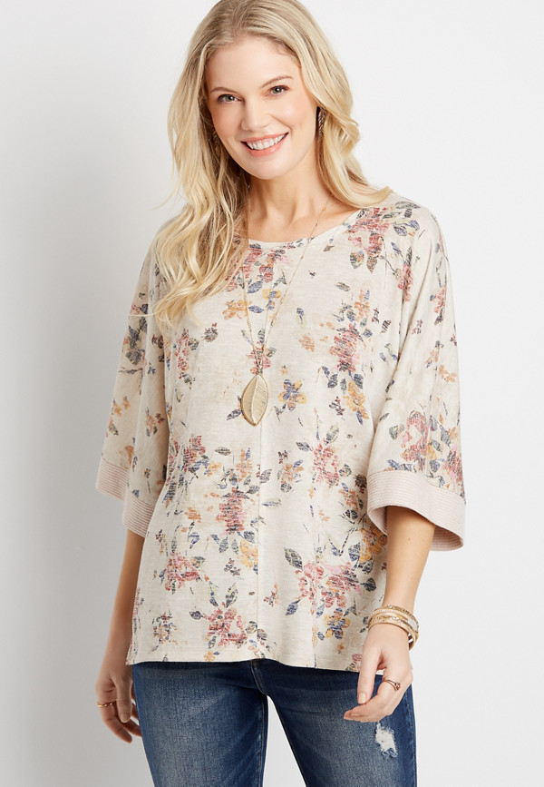 White Floral Poncho Top | maurices