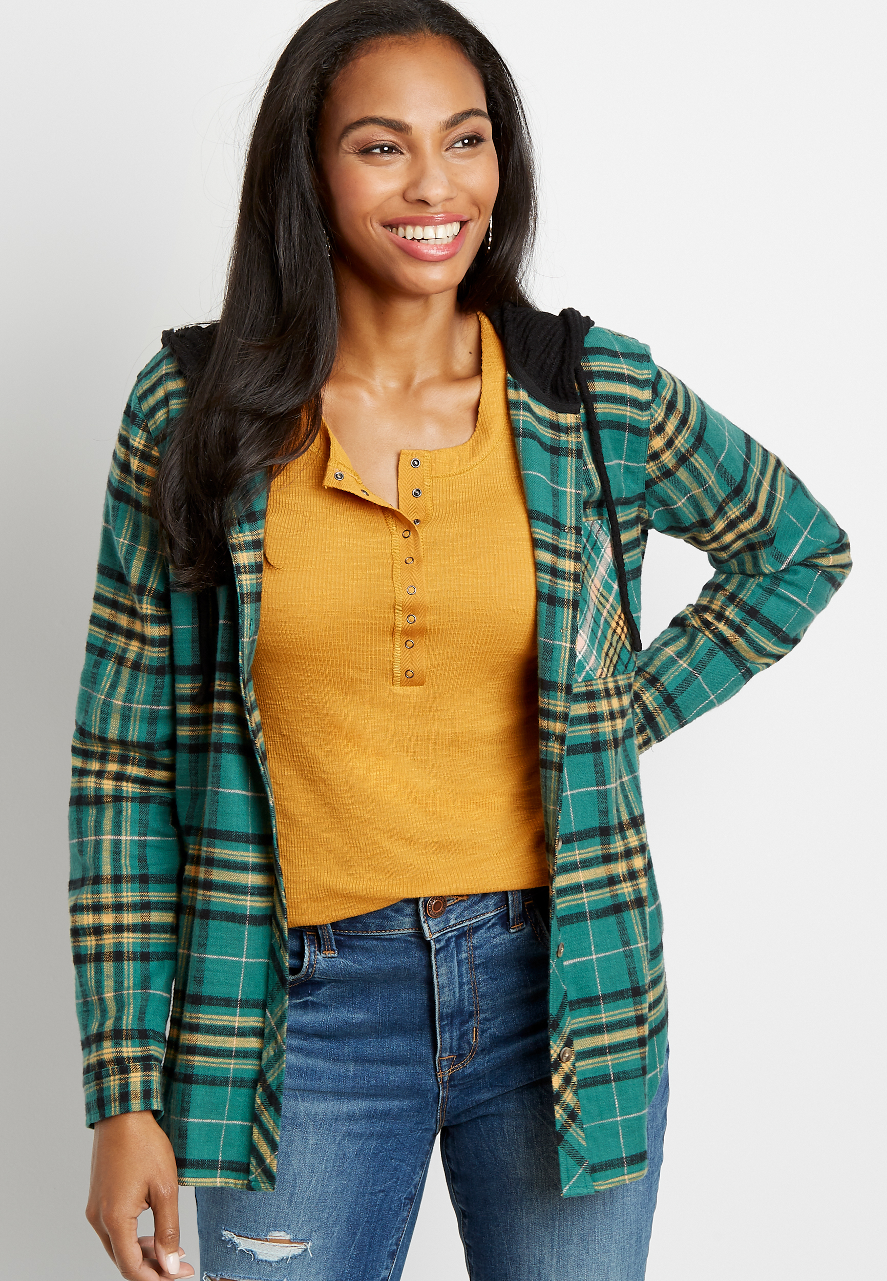 green hooded flannel