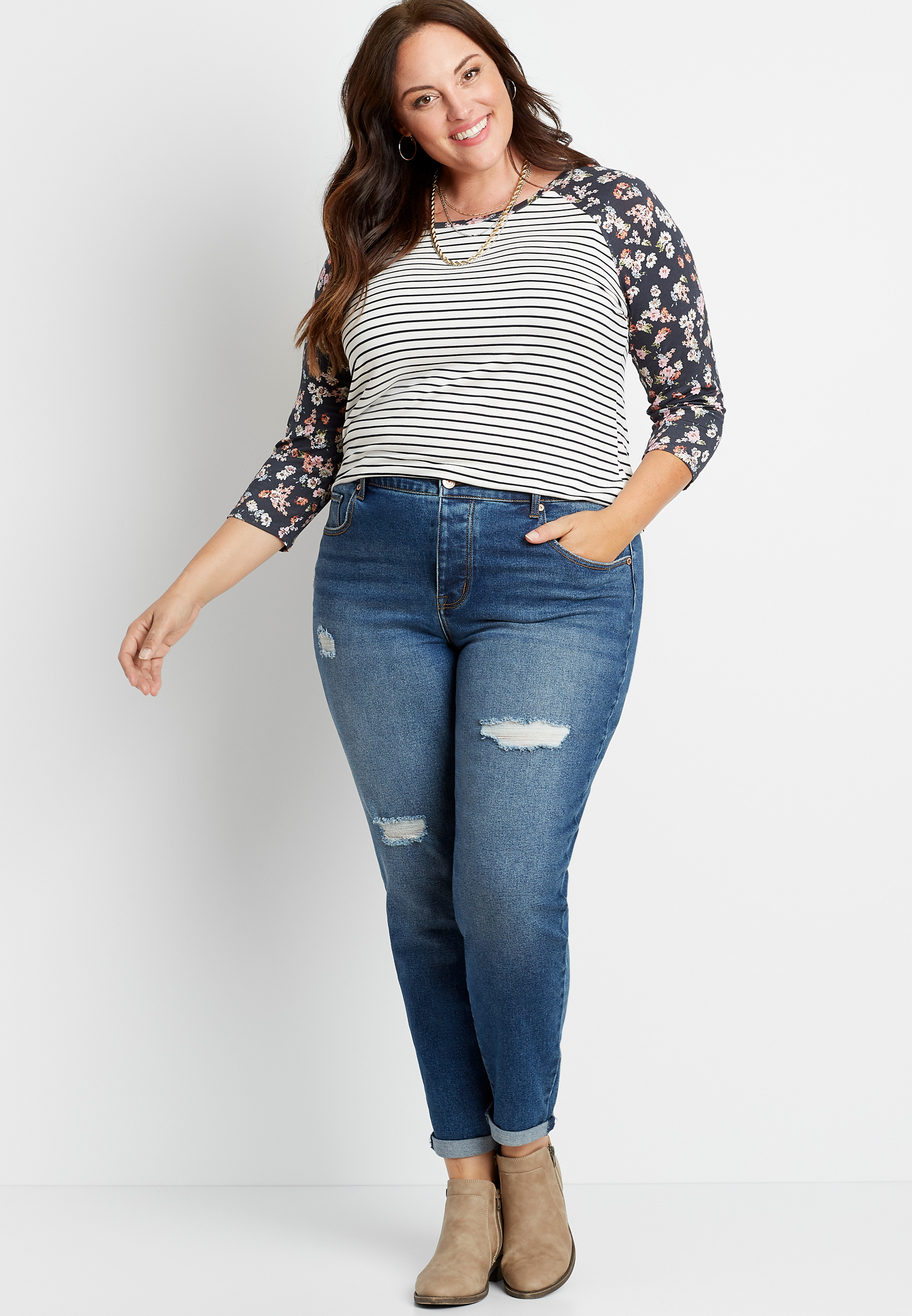 boyfriend jeans plus size outfits