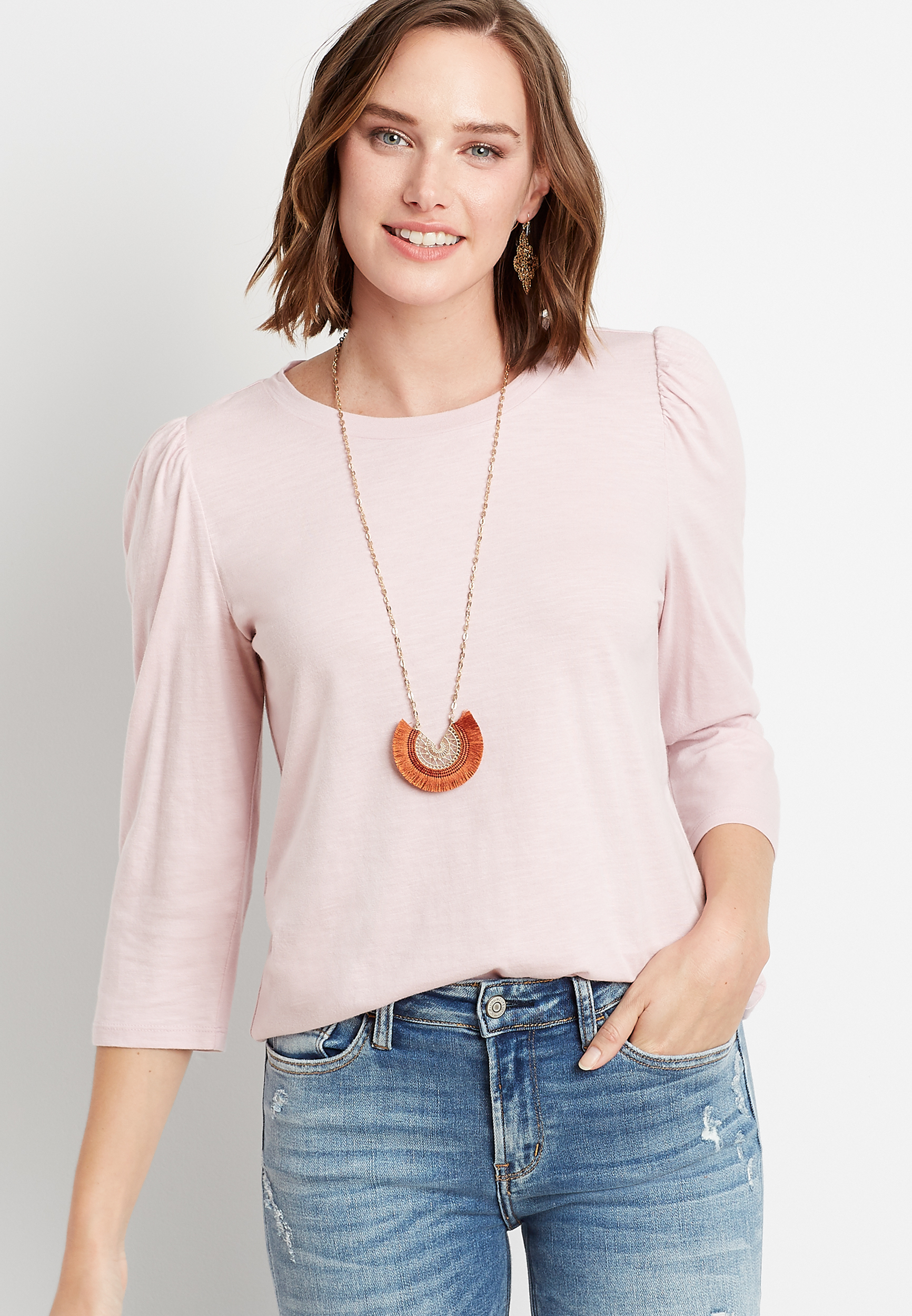 24/7 Solid Puff 3/4 Sleeve Tee | maurices
