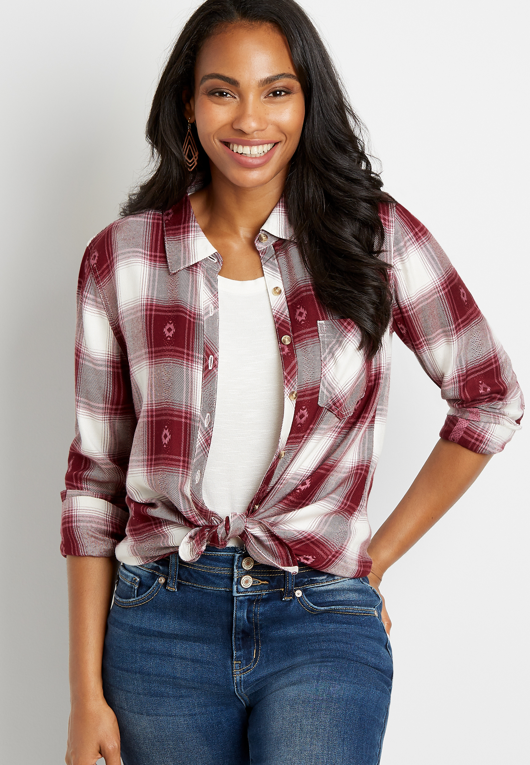 Berry Icon Plaid Button Down Long Sleeve Flannel Shirt | maurices