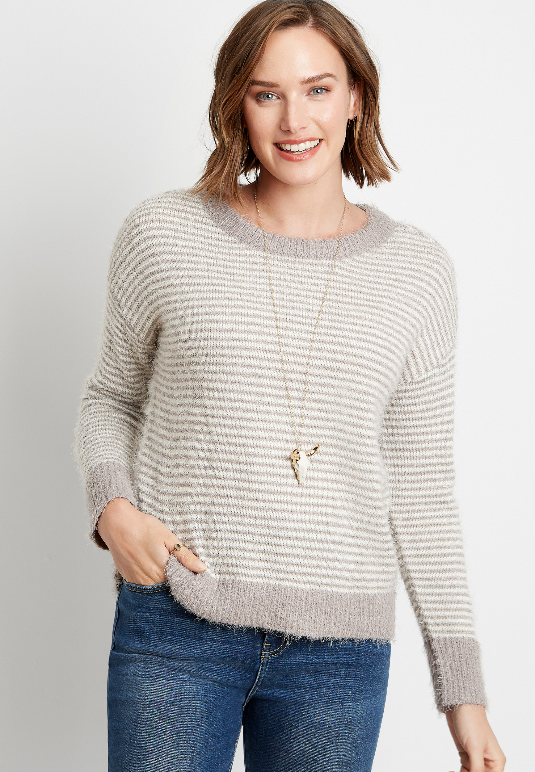 Stripe Crew Neck Pullover Sweater | maurices