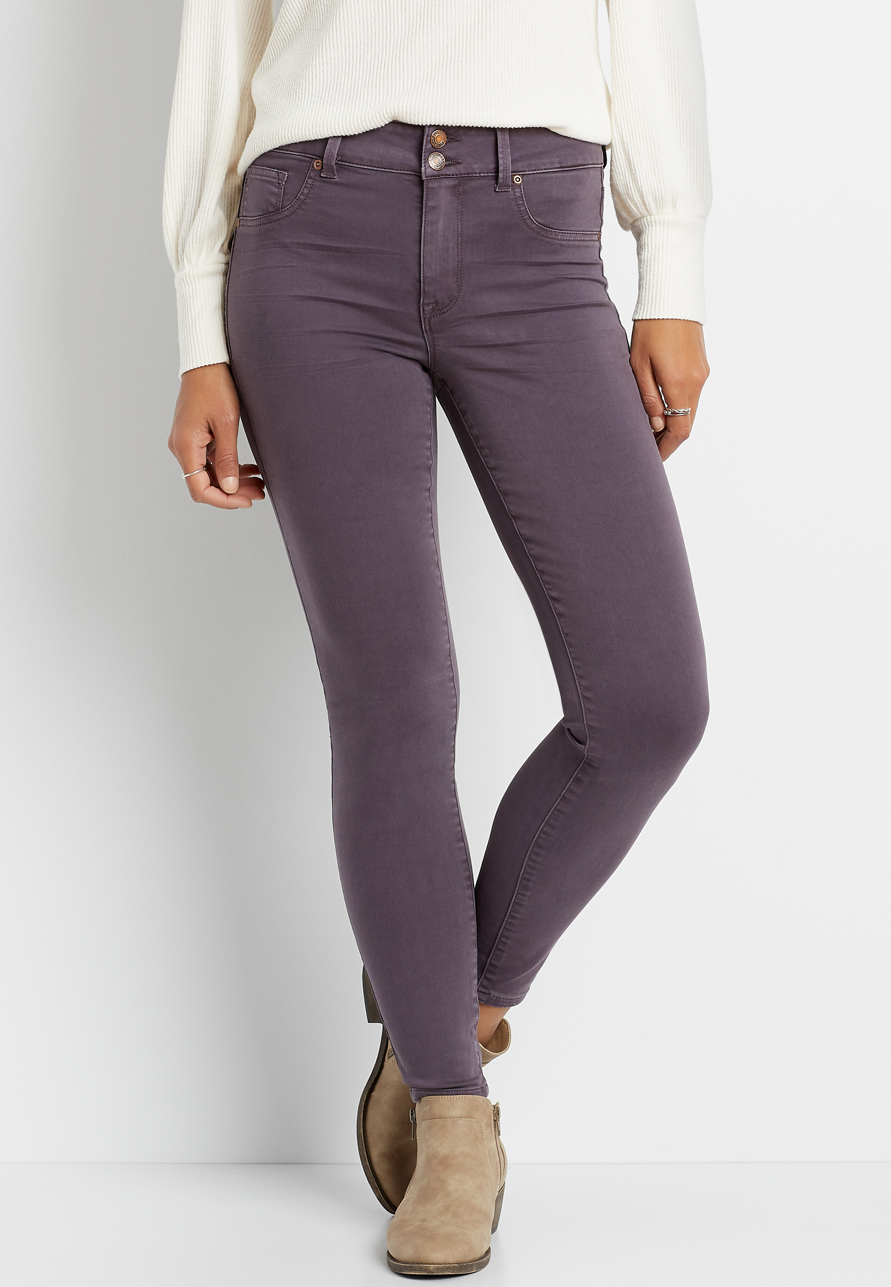High Rise Plum Double Button Jegging Made With REPREVE® | maurices