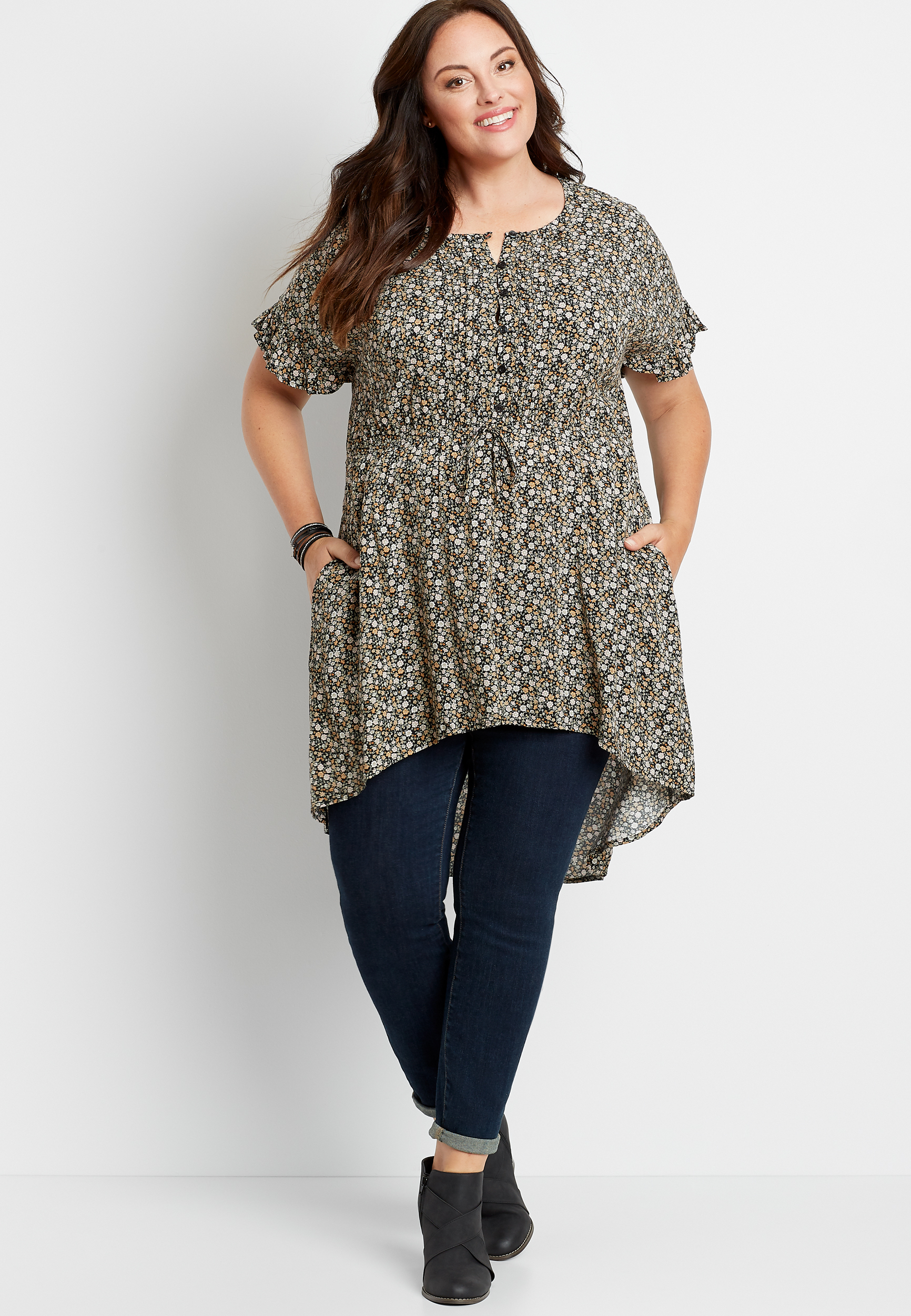 Image of Maurices Plus Size Womens Ditsy Floral High Low Top