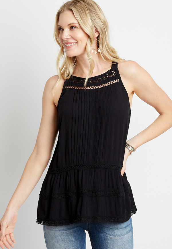 Solid Crochet High Neck Tank Top | maurices