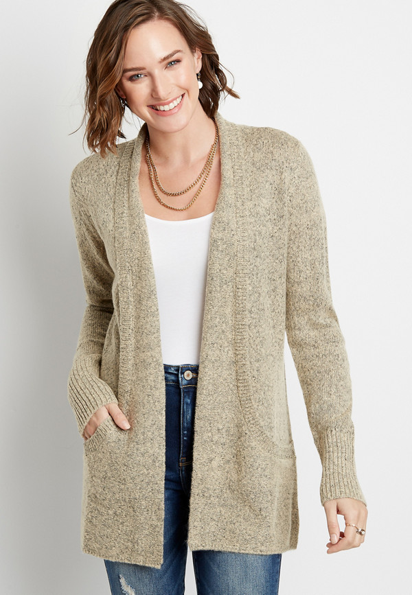 Solid Brushed Open Front Pocket Cardigan | maurices