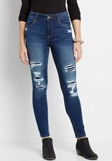 DenimFlex&trade; High Rise Dark Backed Destructed Super Soft Jegging, C258, small