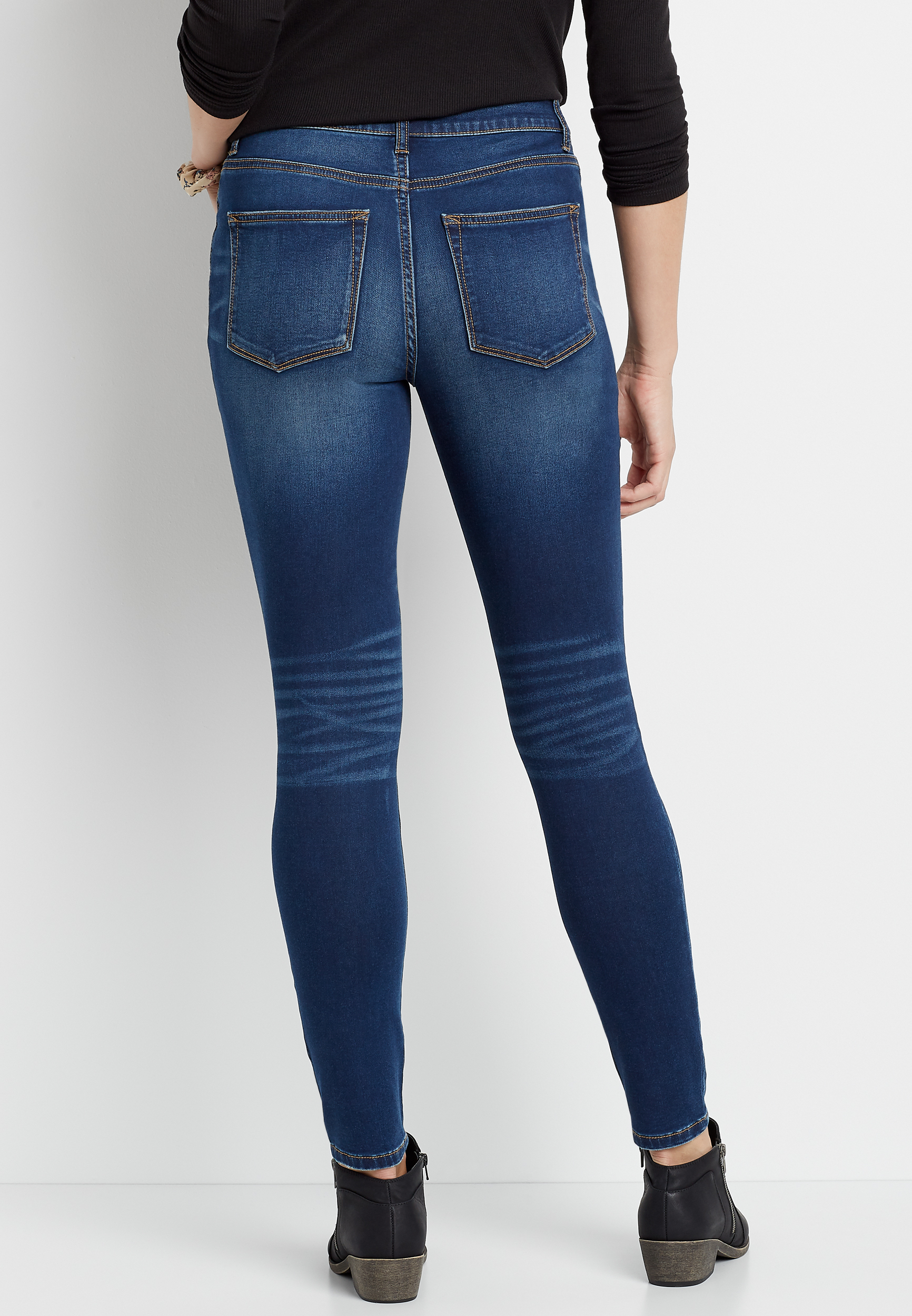 DenimFlex&trade; High Rise Dark Backed Destructed Super Soft Jegging, C258, large