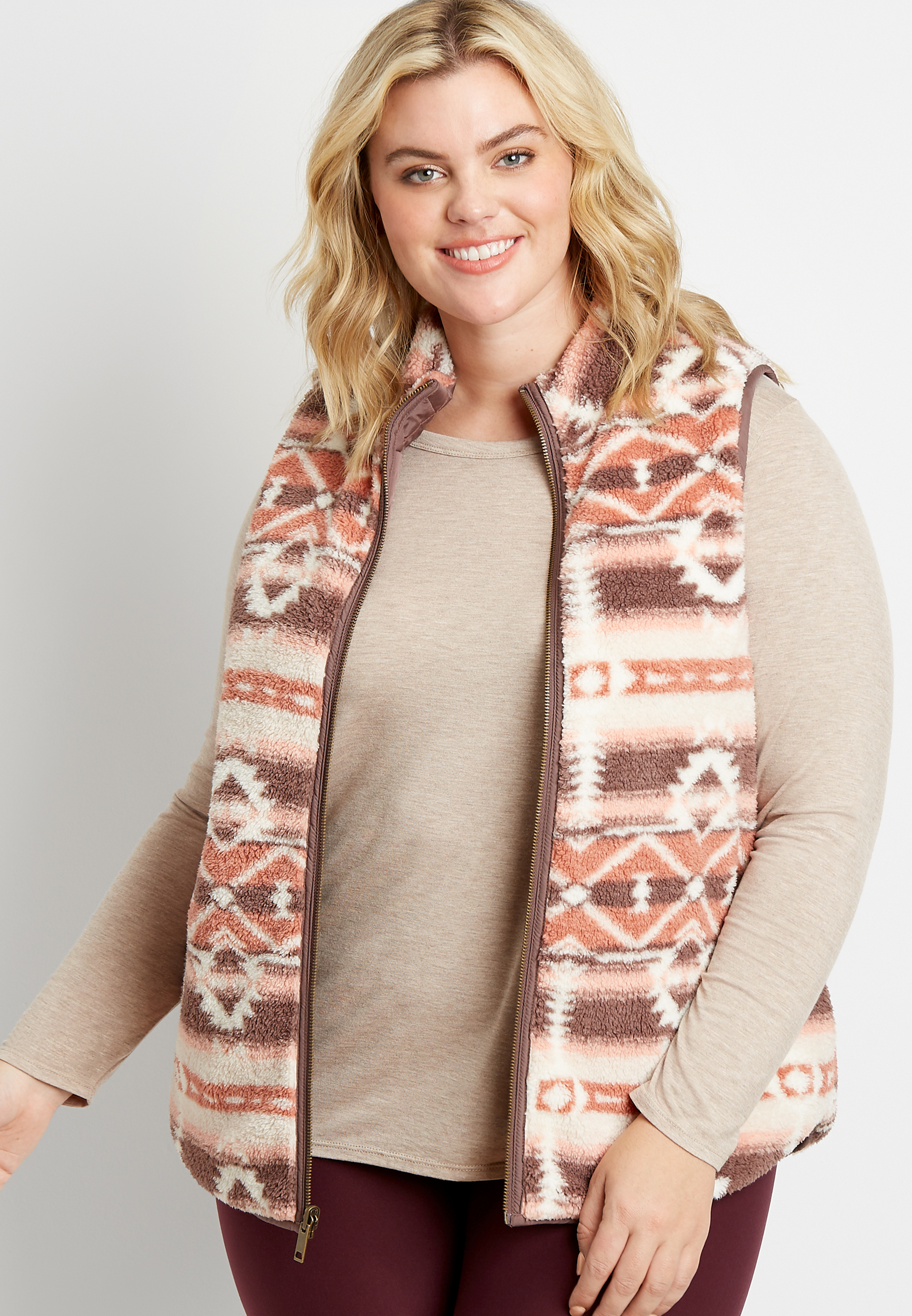Plus Size Printed Reversible Sherpa Zip Up Vest maurices