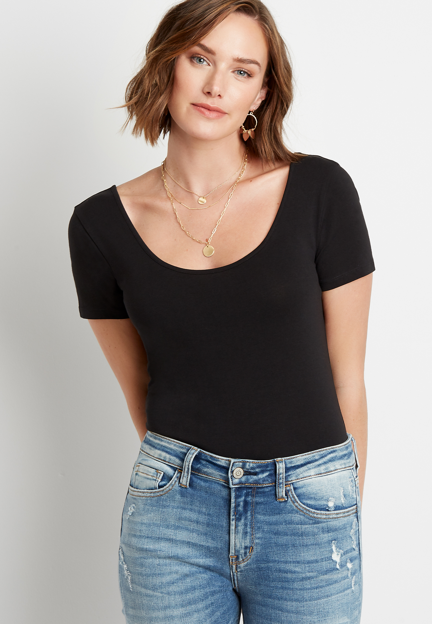Black Basic Solid Fitted Tee | maurices