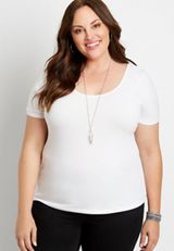Plus Size White Basic Solid Fitted Tee, , small