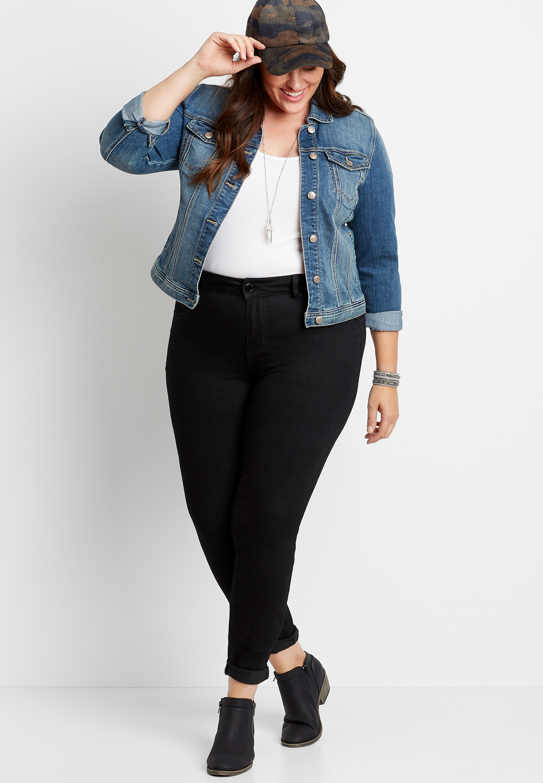 Plus Size White Basic Solid Fitted Tee, , large
