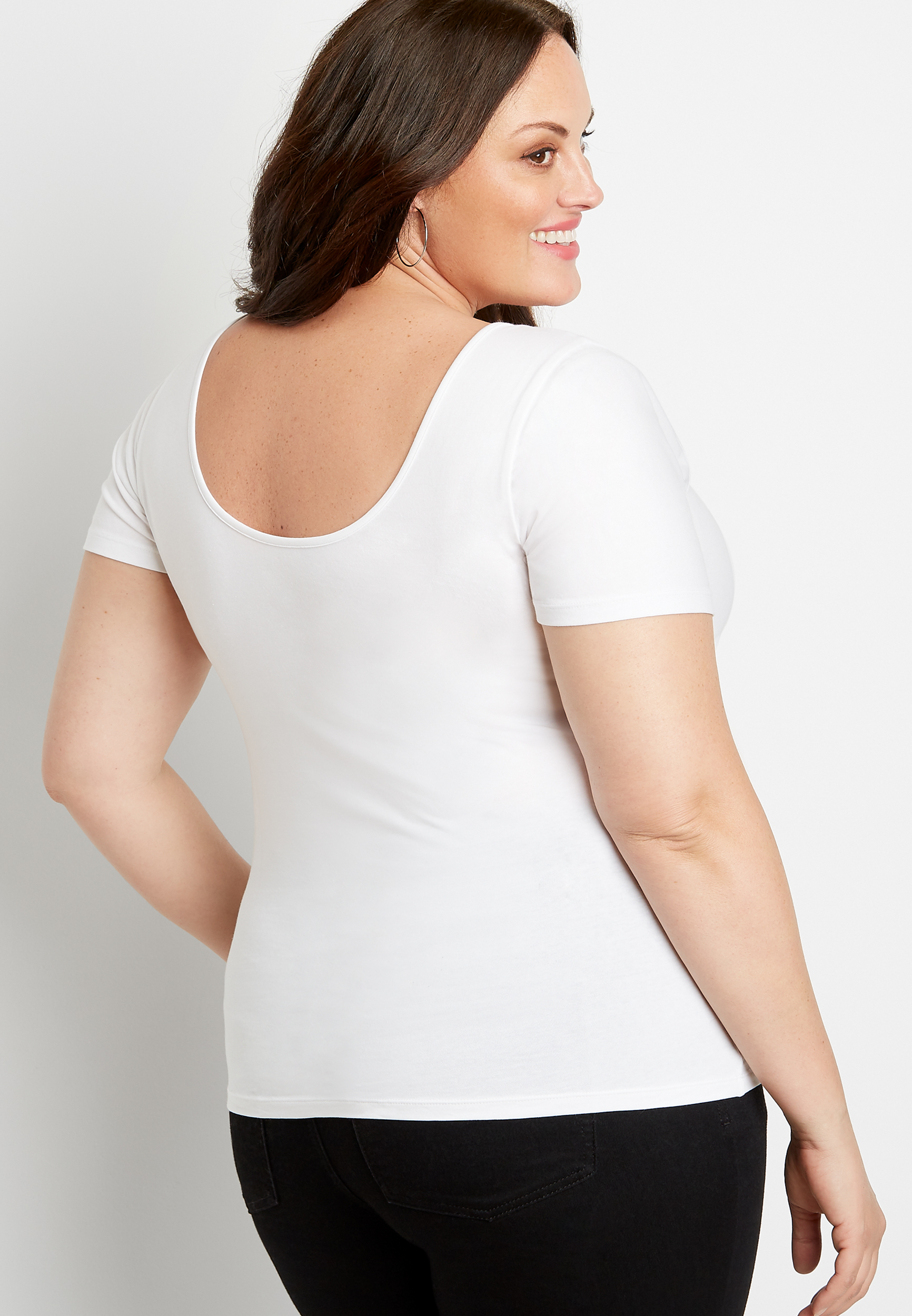 Plus Size White Basic Solid Fitted Tee, , large