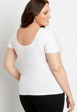 Plus Size White Basic Solid Fitted Tee, , small