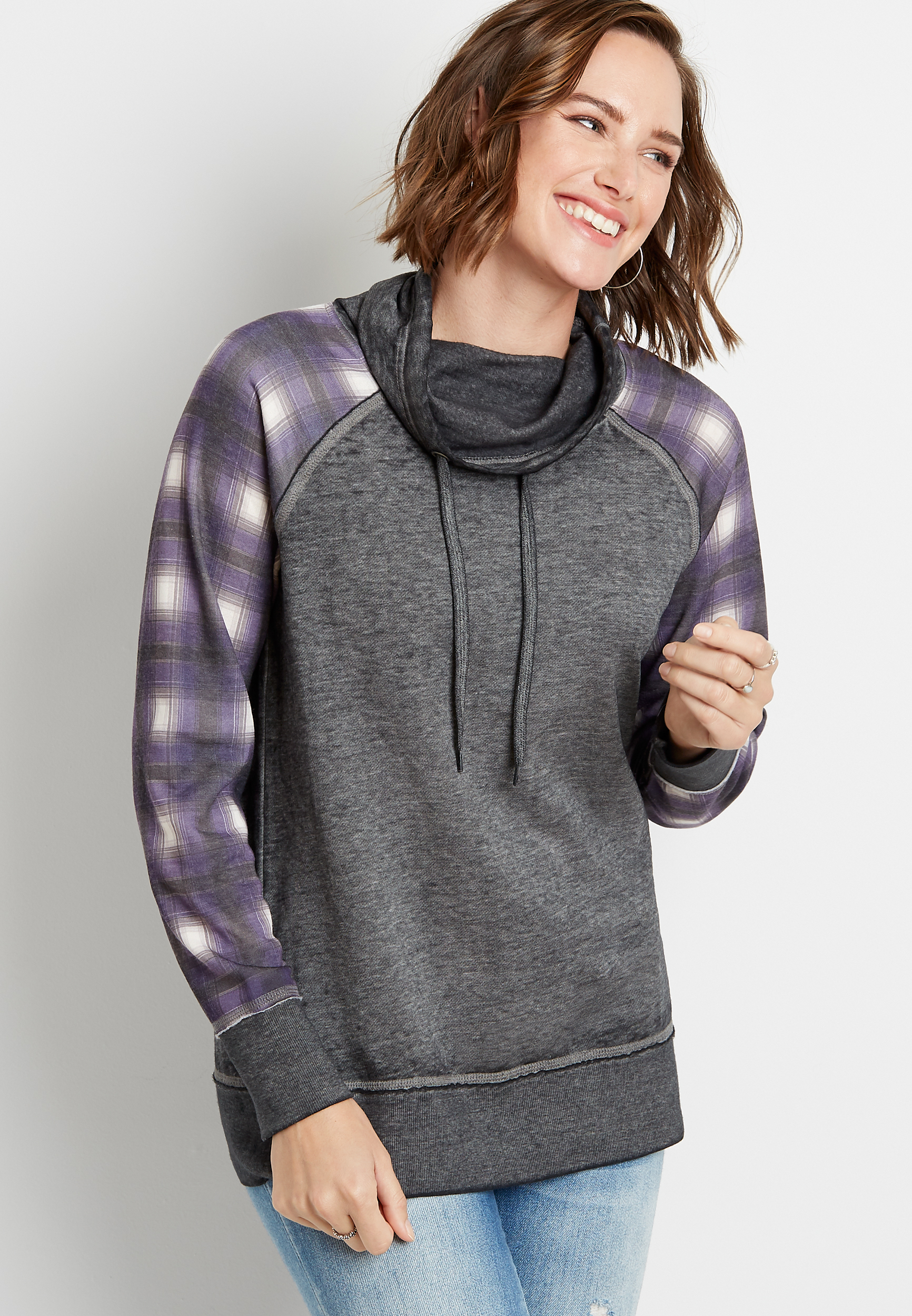 cowl neck pullover sweatshirt
