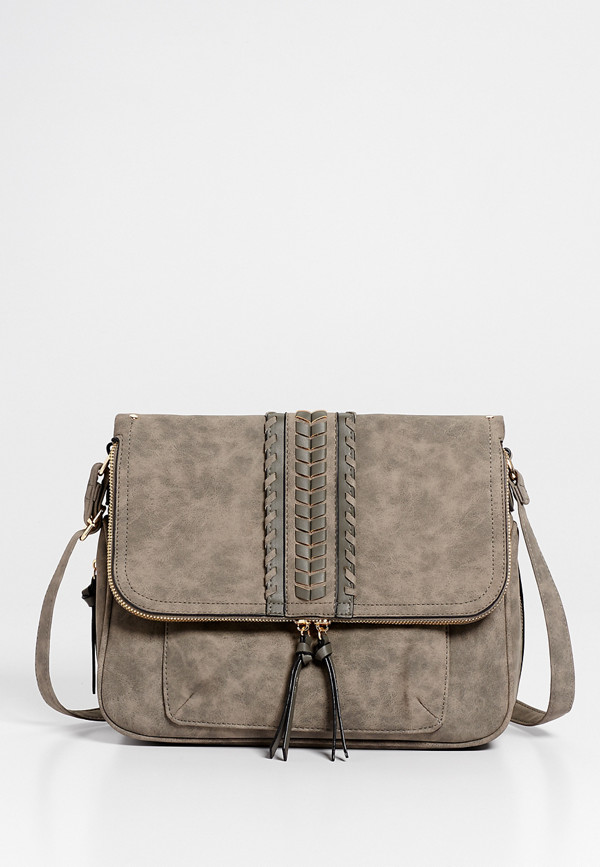 Gray Whipstitch Center Crossbody Bag | maurices
