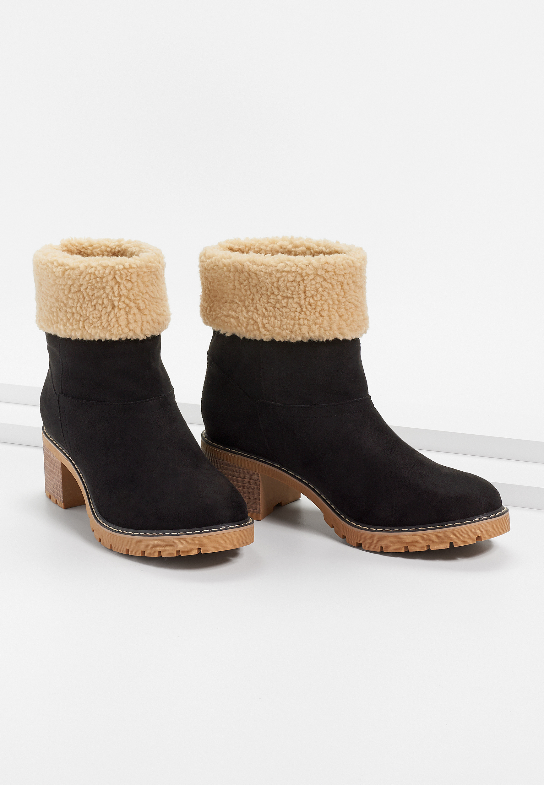 Christa Black Sherpa Collar Pull On Ankle Bootie | maurices