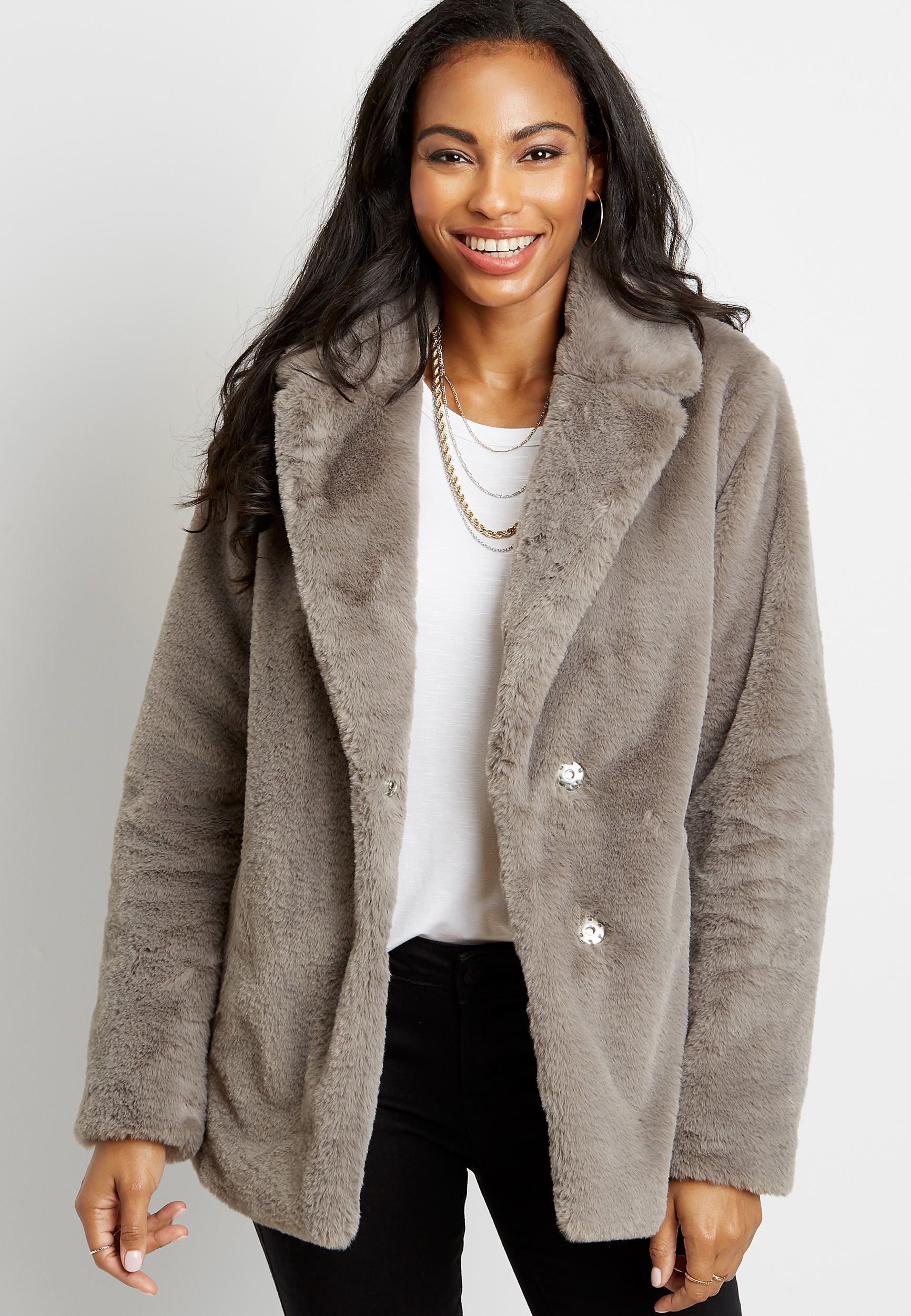 Light Gray Faux Fur Outerwear Jacket | maurices