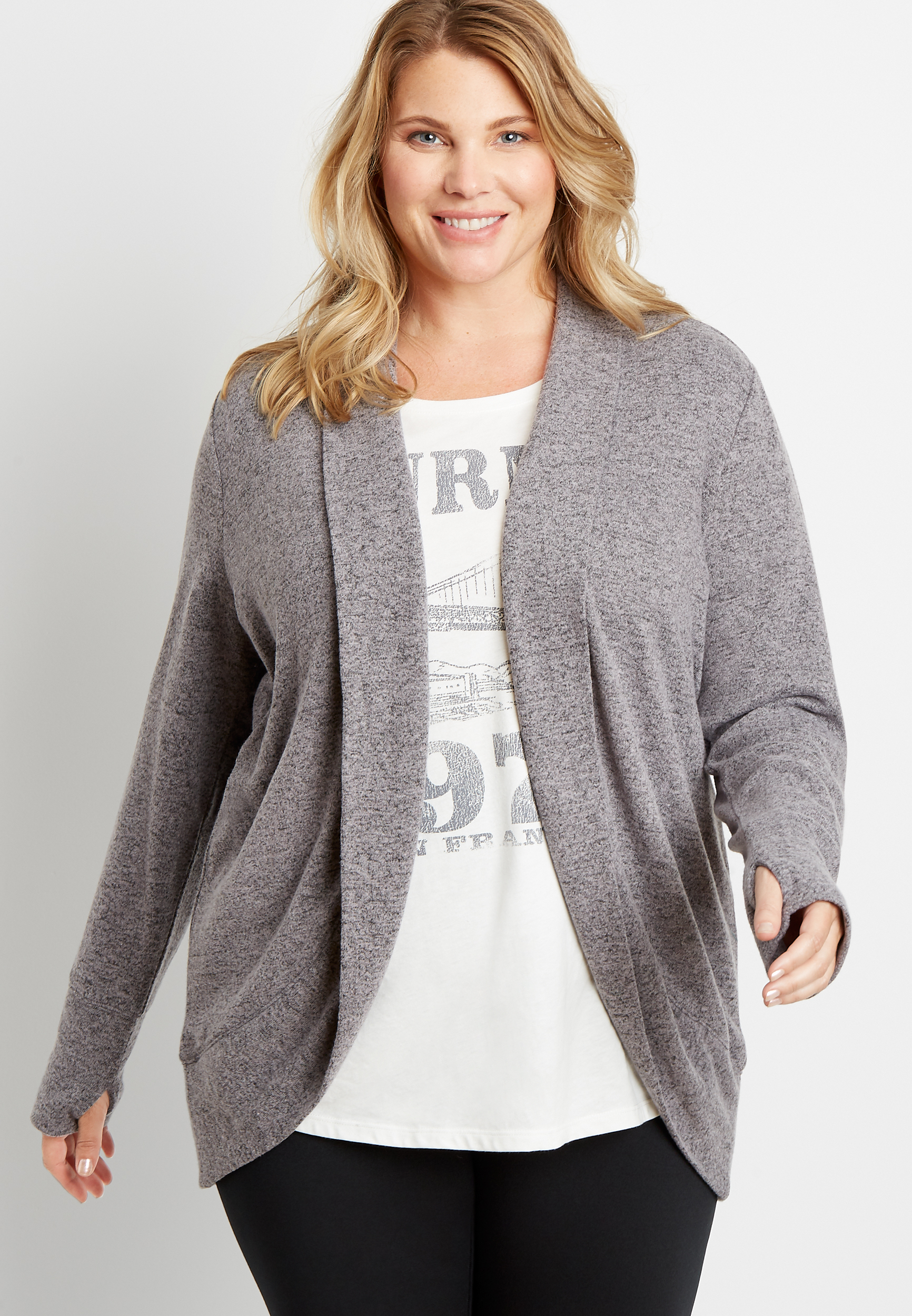 Plus Size Heather Gray Open Front Cardigan | maurices